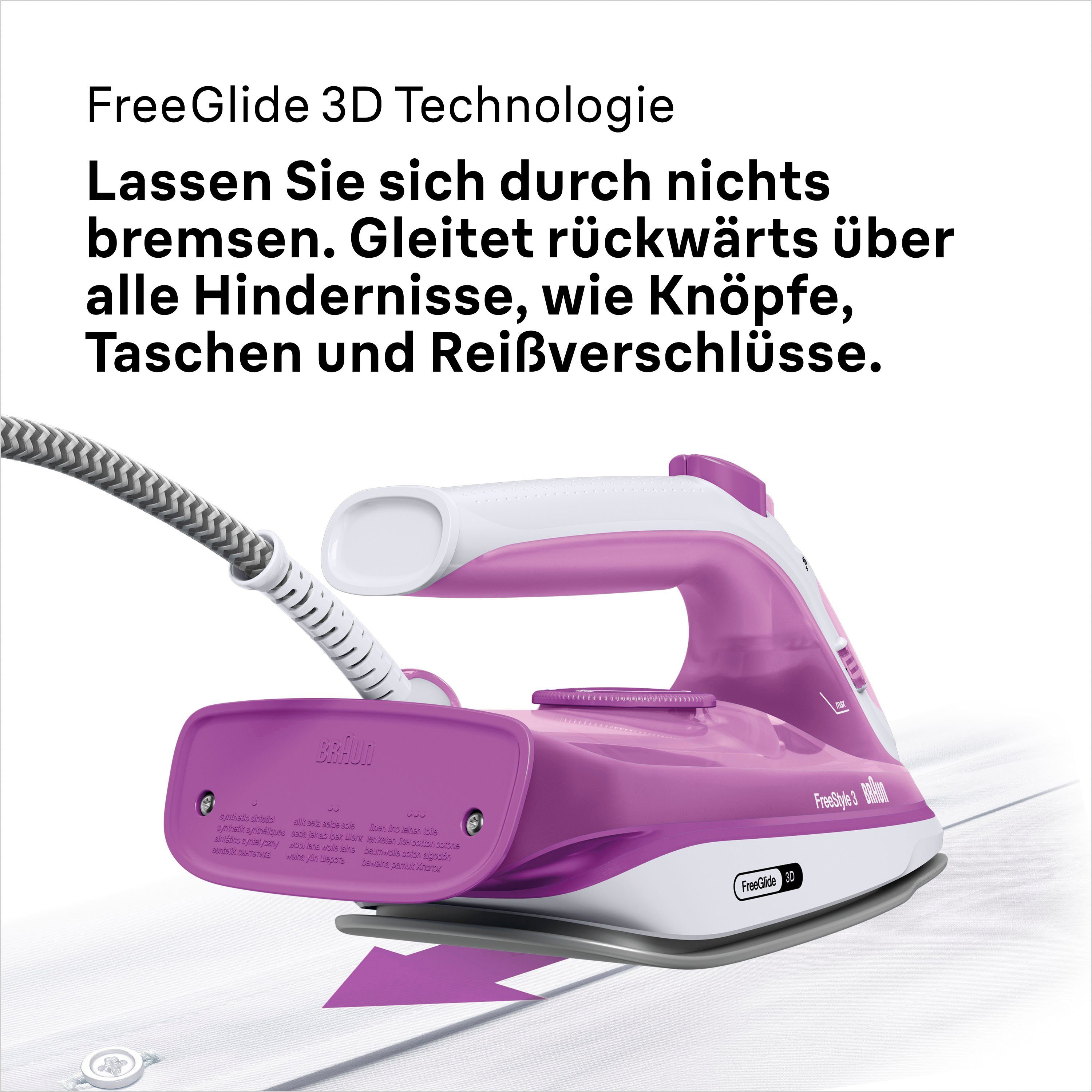 Braun Stoomstrijkijzer Braun FreeStyle 3 FI 3124 PU Dampfbügeleisen Weiß/Lila
