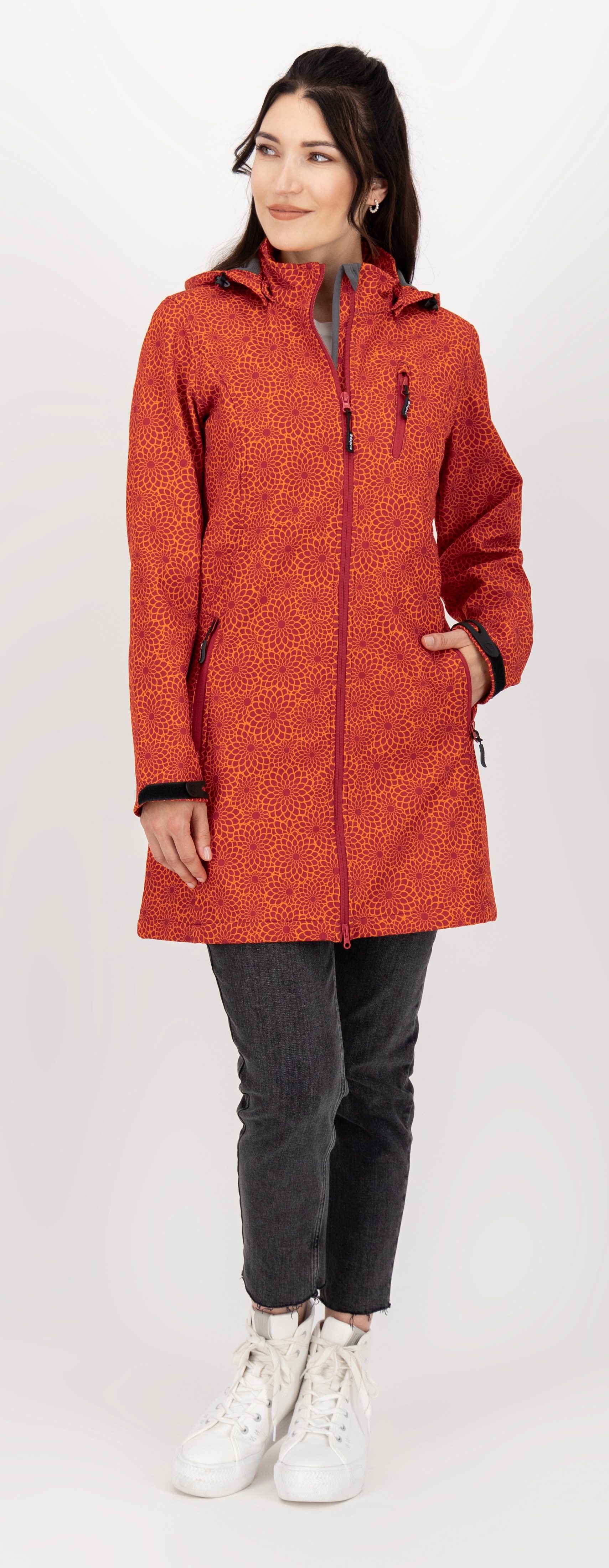 DEPROC Active Softshell-jack SHELBY LONG lichte softshell korte mantel met afneembare capuchon