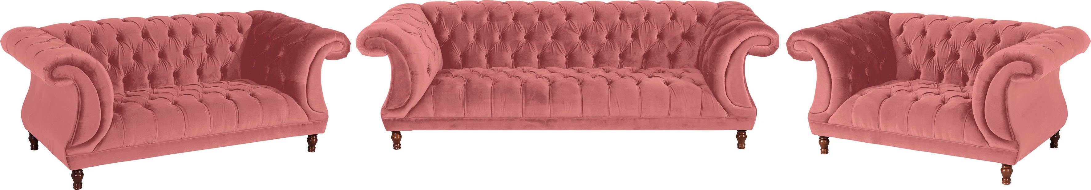 Max Winzer® Chesterfield-bank Isabelle met chique capitonnage & gedraaide poten in beuken/notenkleur, breedte 260 cm