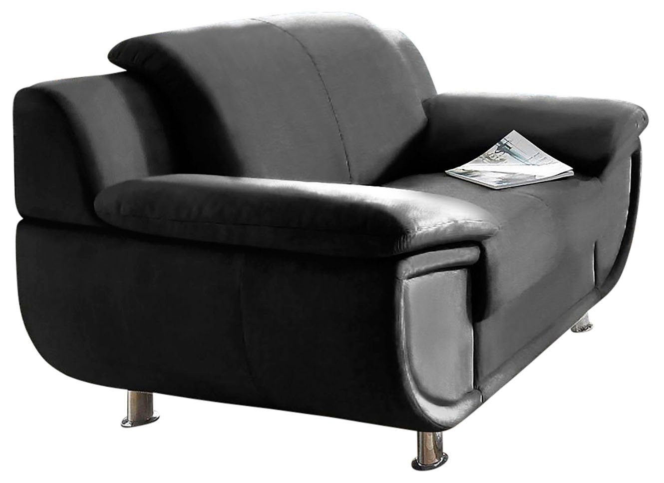 TRENDMANUFAKTUR Fauteuil Rondo, breedte 121 cm, brede armleuningen, chromen poten