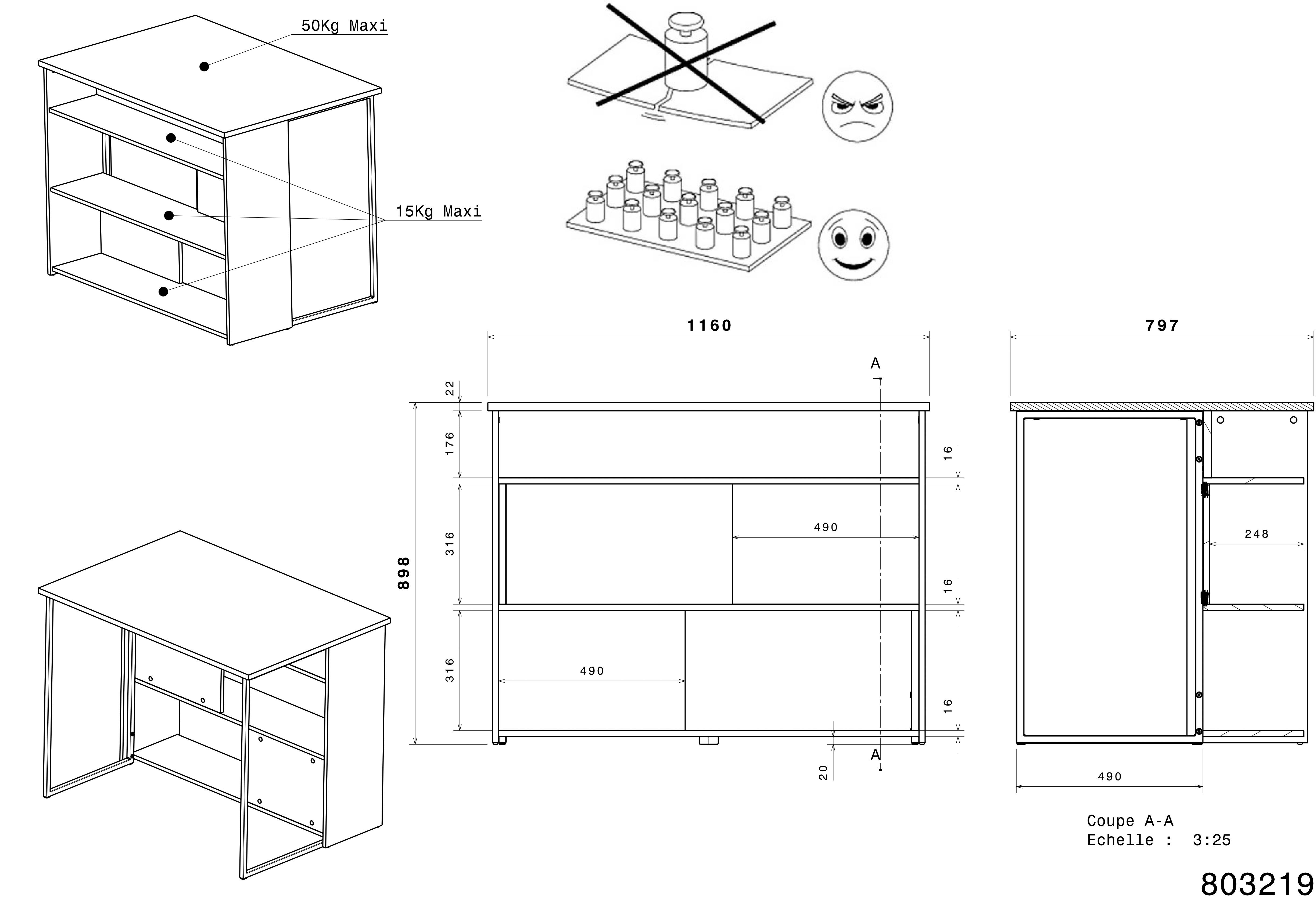 Parisot Kastenset Socool 1, balie en keukenbuffet, Made in Europe, veel opbergruimte (2 stuks)