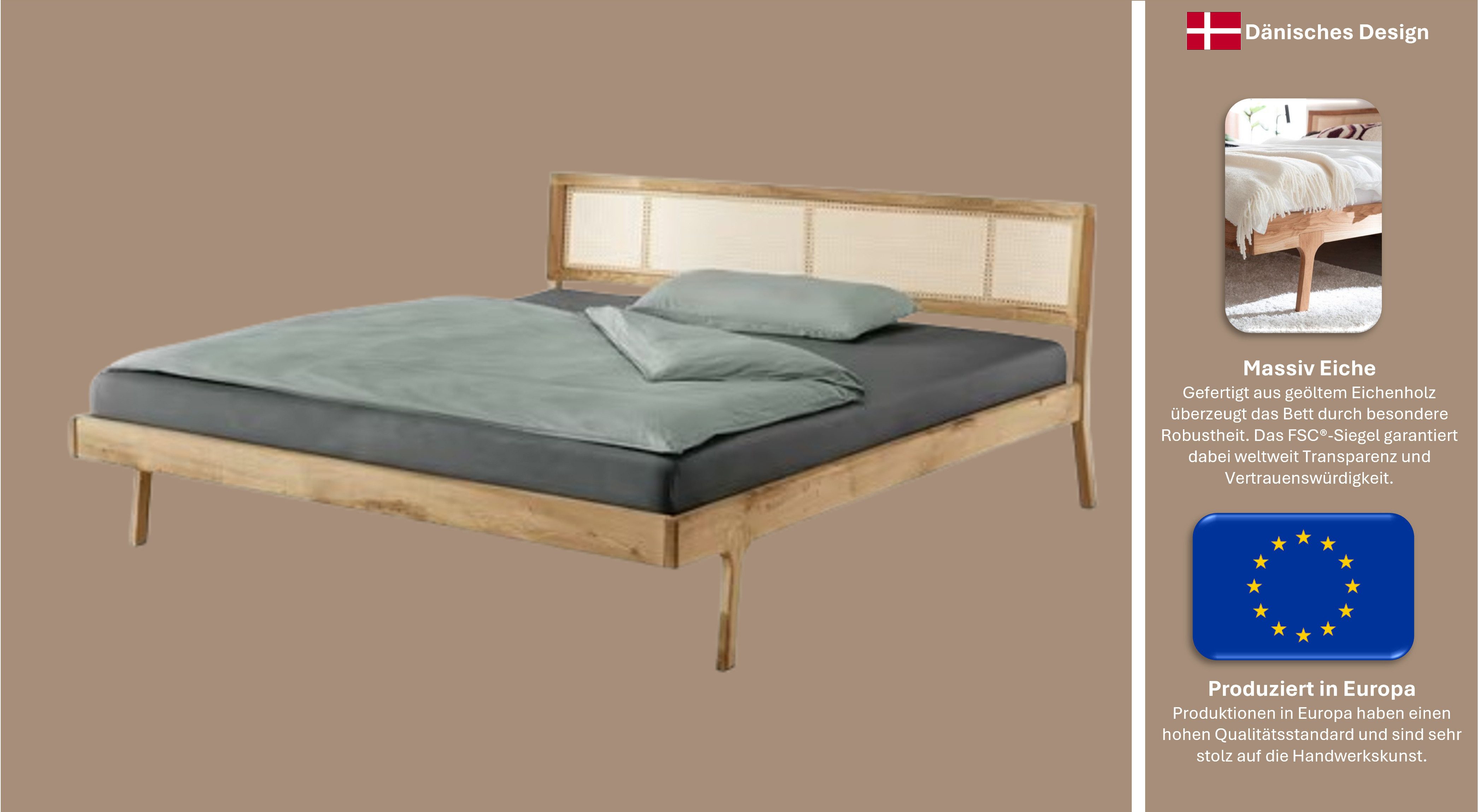 andas Bed Hällevik tweepersoonsbed, massief houten bed, OTTOs Choice, gezellige stijl massief fsc®-gecertificeerd eikenhout geolied, hoofdeinde met weens vlechtwerk