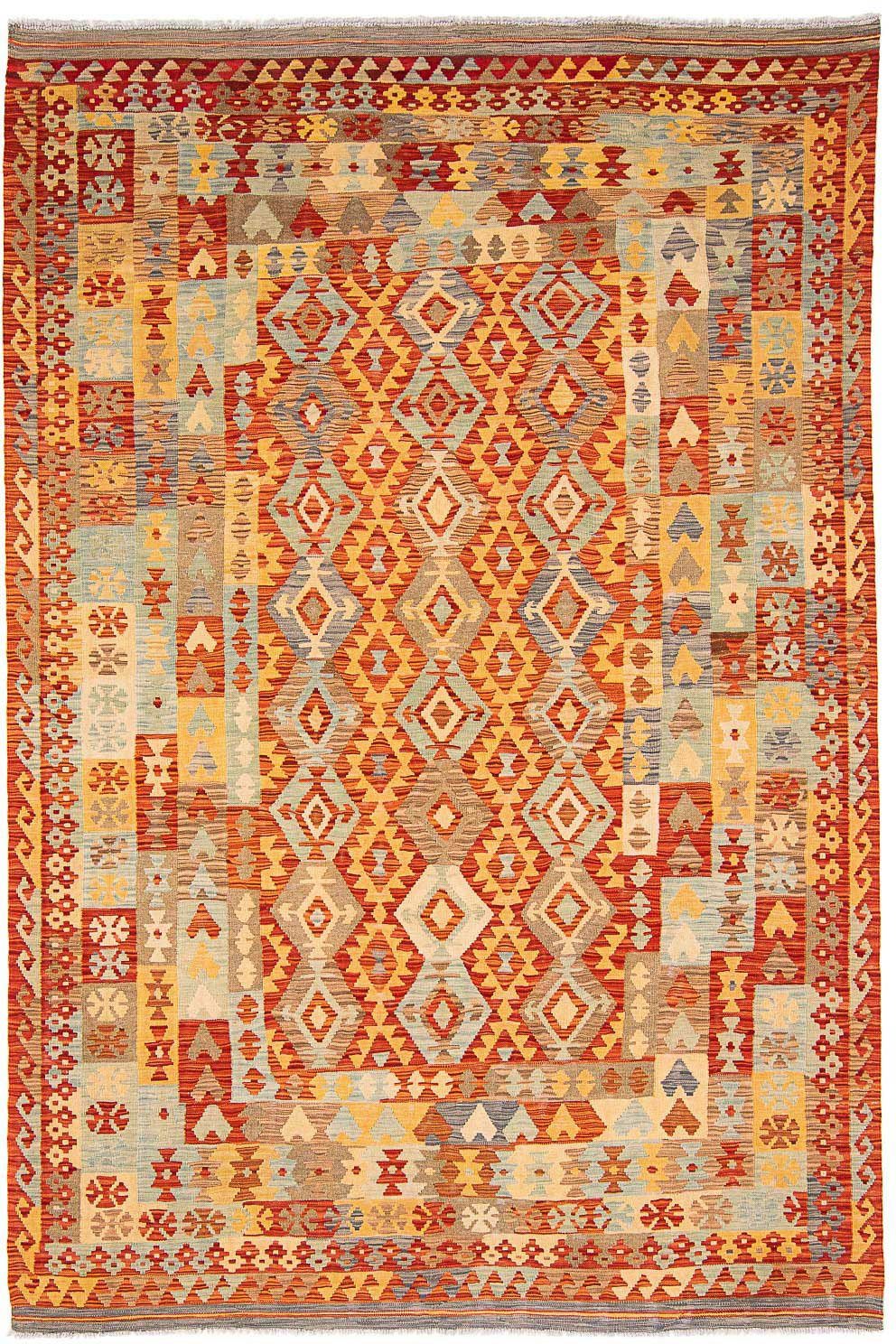 morgenland Wollen kleed Kelim Maimene zigzag 298 x 210 cm Omkeerbaar tapijt
