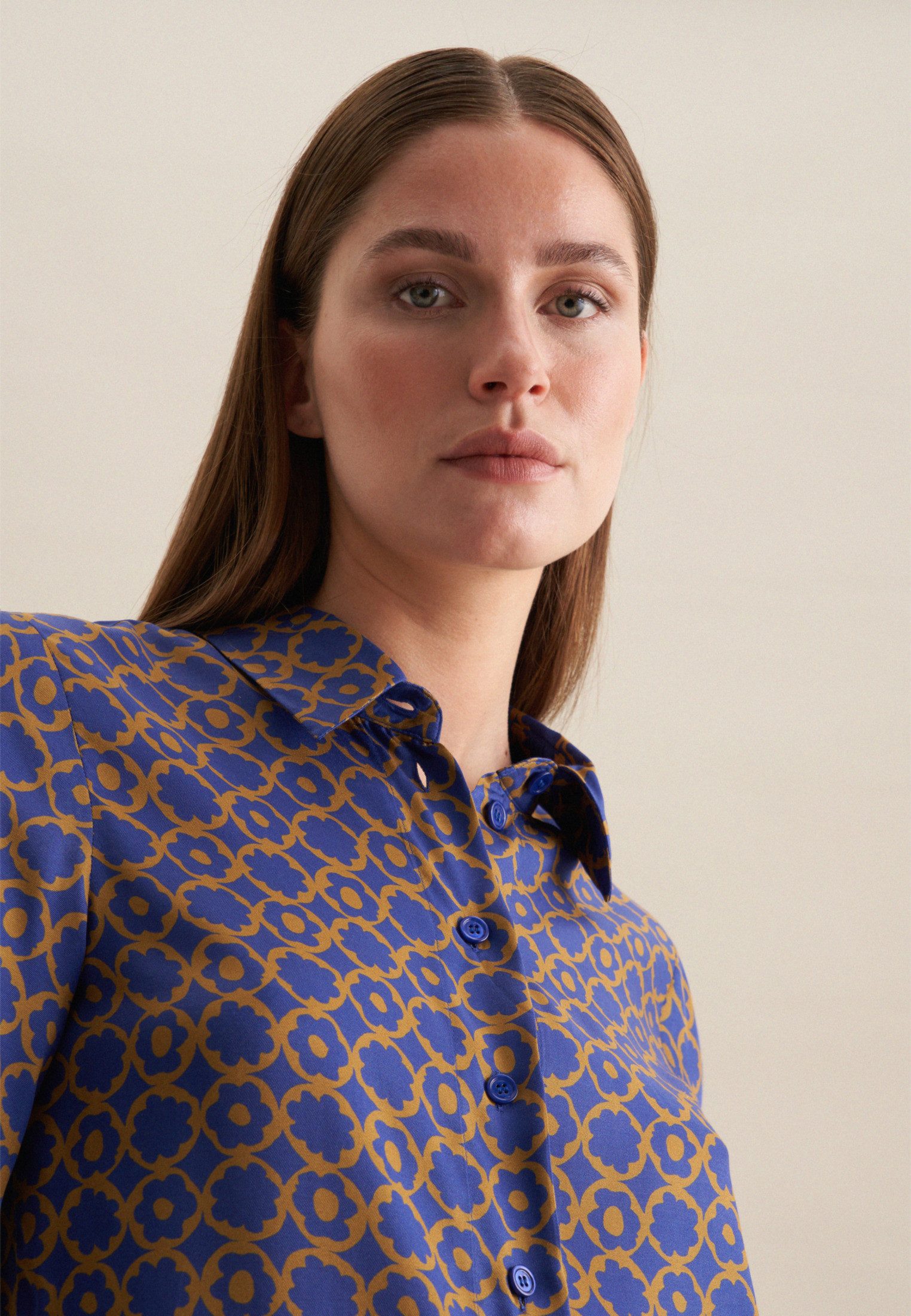 seidensticker Overhemdblouse Zwarte roos Lange mouwen kraag print