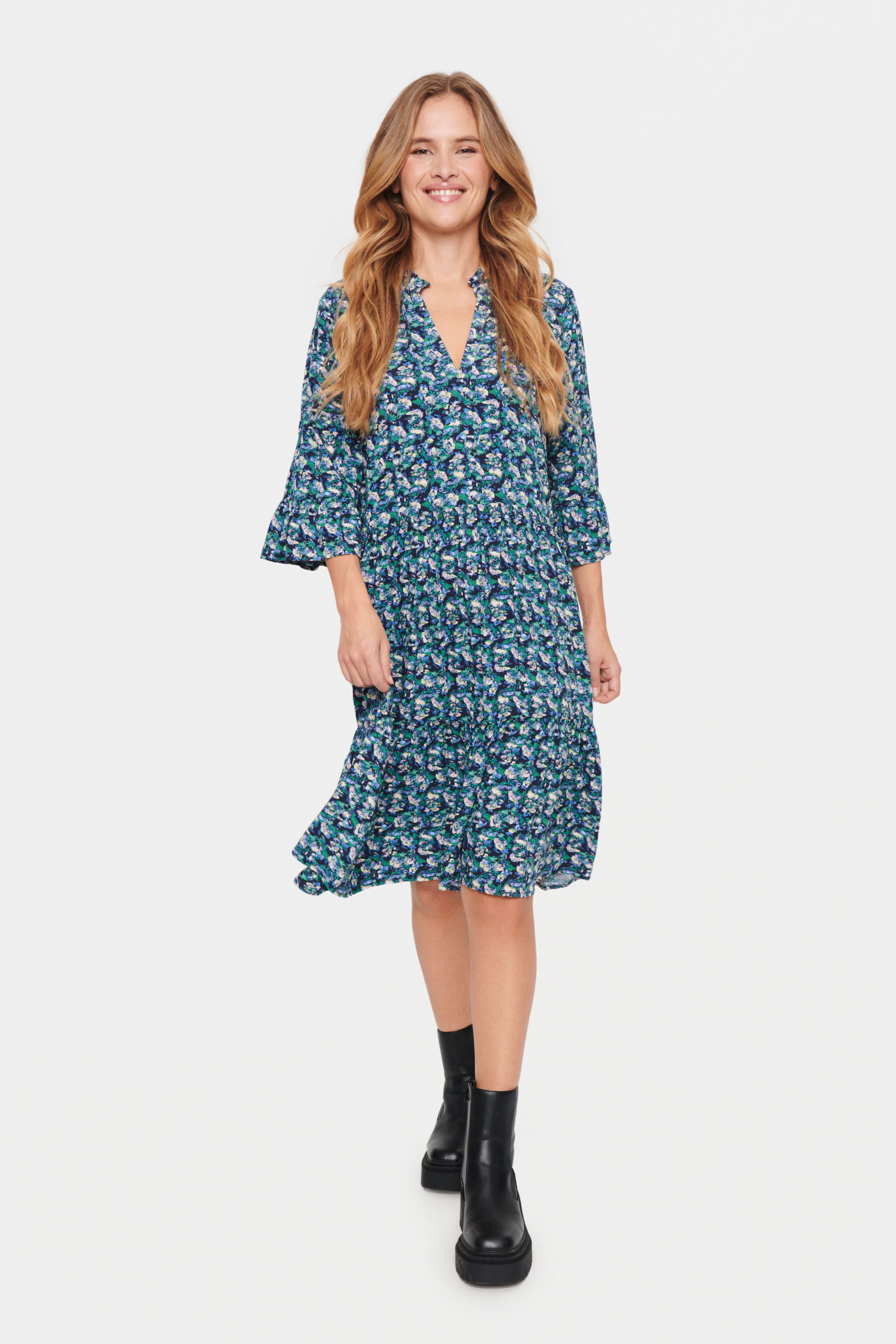 Saint Tropez Blousejurk EdaSZ dress met volants en 3/4 mouwen