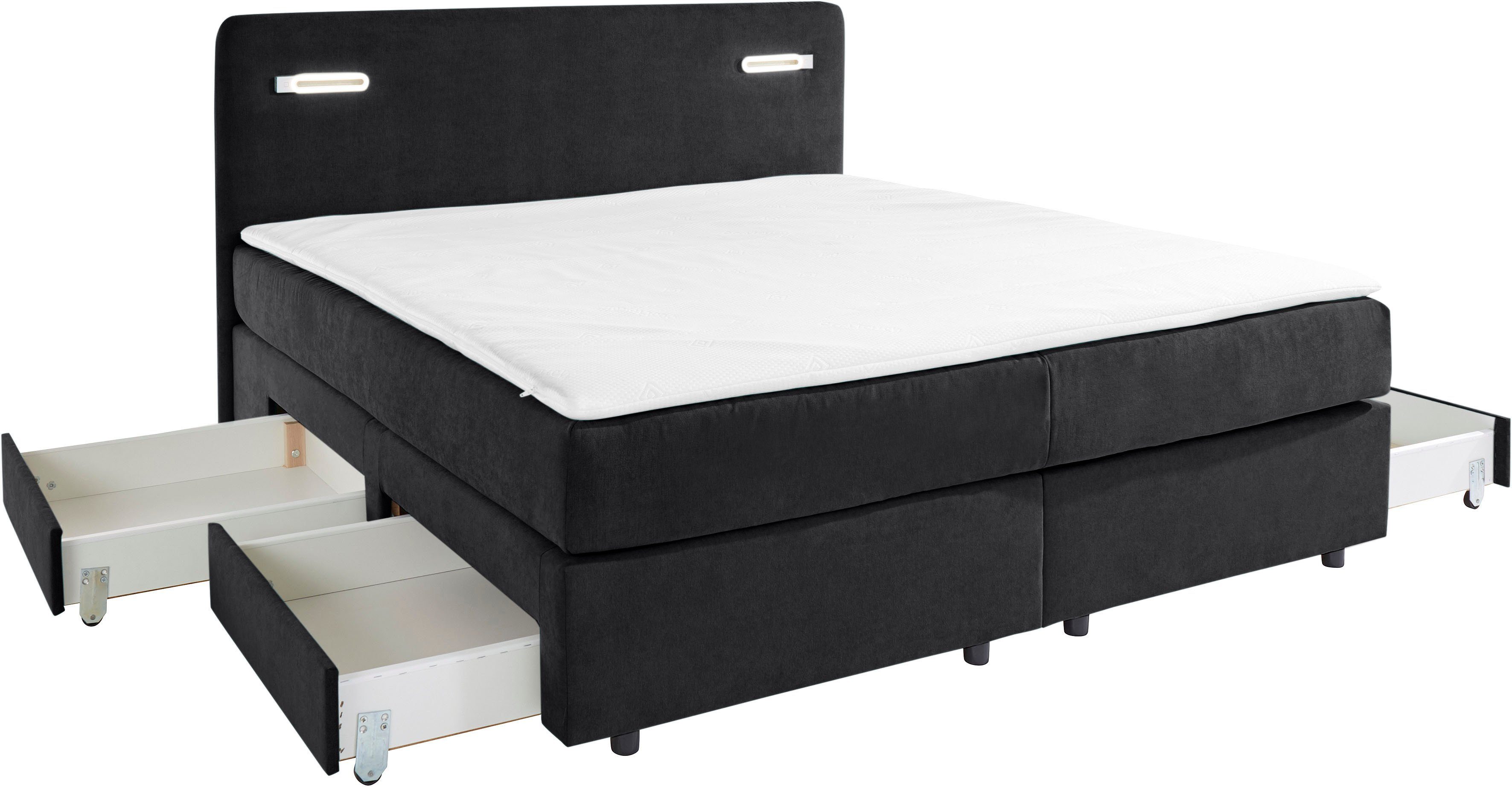 INOSIGN Boxspring Luan Laden, ledverlichting en topmatras, in breedte 120 cm en 180 cm