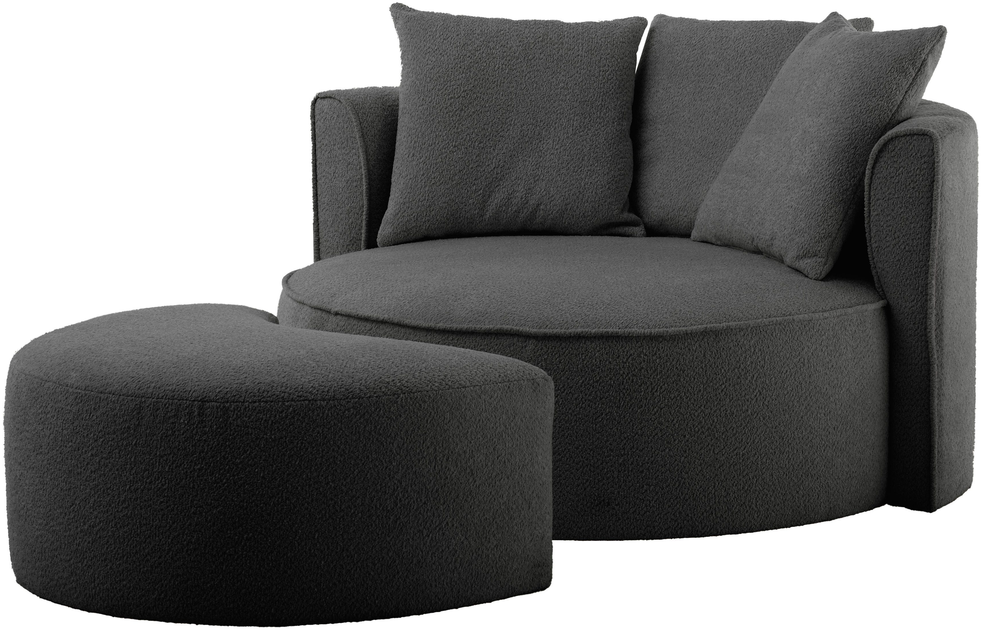 LeGer Home by Lena Gercke XXL-fauteuil Isalie, ronde stoel met voetensteun, leesstoel, loveseat, grote stoel (set)