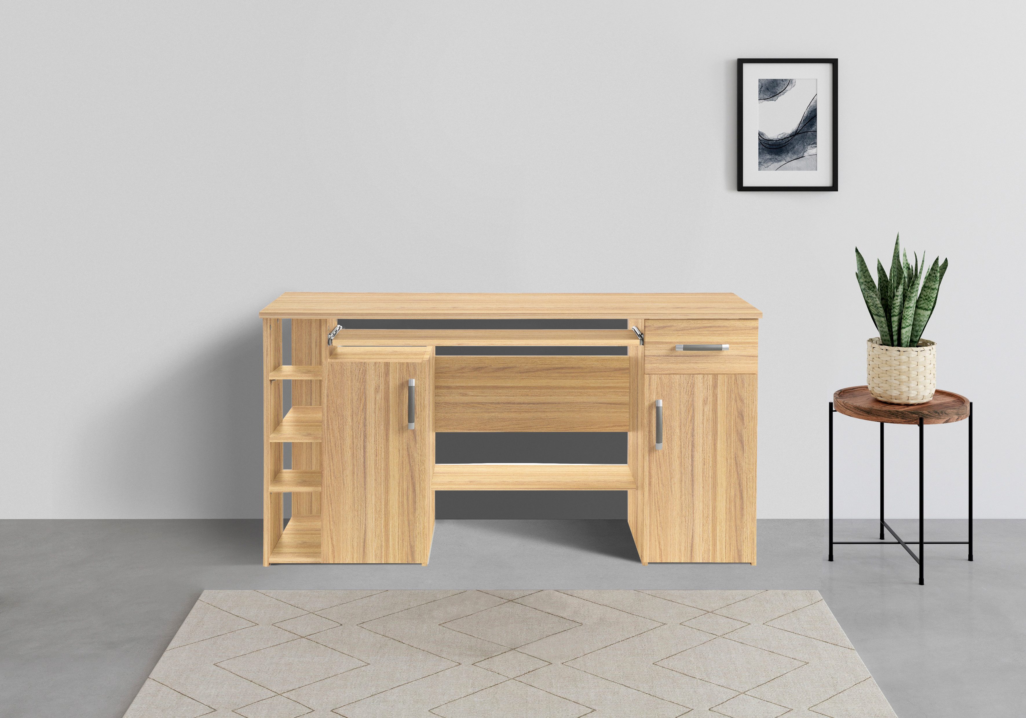 VOGL Möbelfabrik Bureau Tim met zijopen vakken & toetsenborduitrekking, Printerstandaard, 1 lade, breedte 138 cm, gemaakt in Duitsland