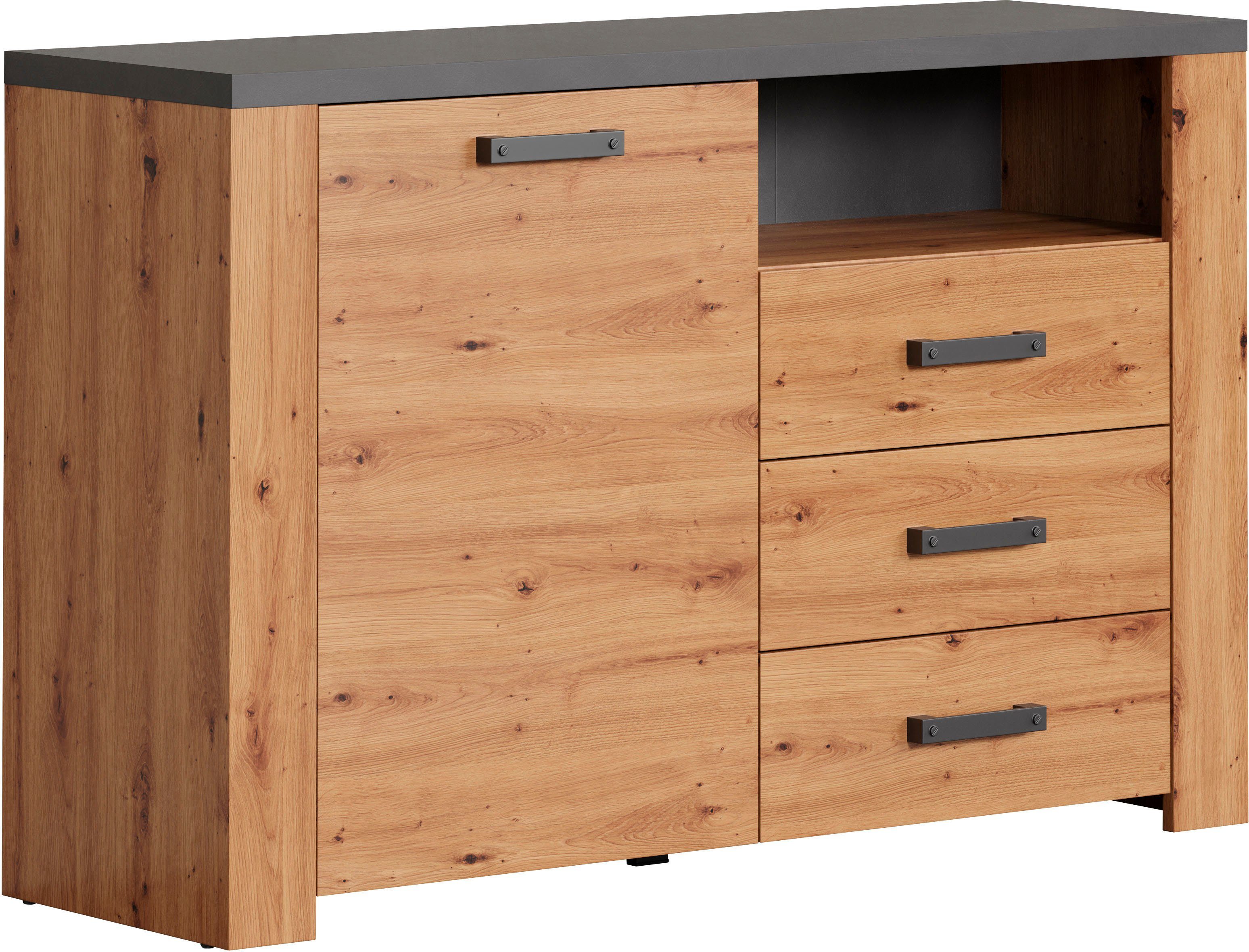 Home affaire Dressoir Ambres Commode in echt houtlook, Afmetingen BxH: 127x83 cm, Eik (1 stuk)