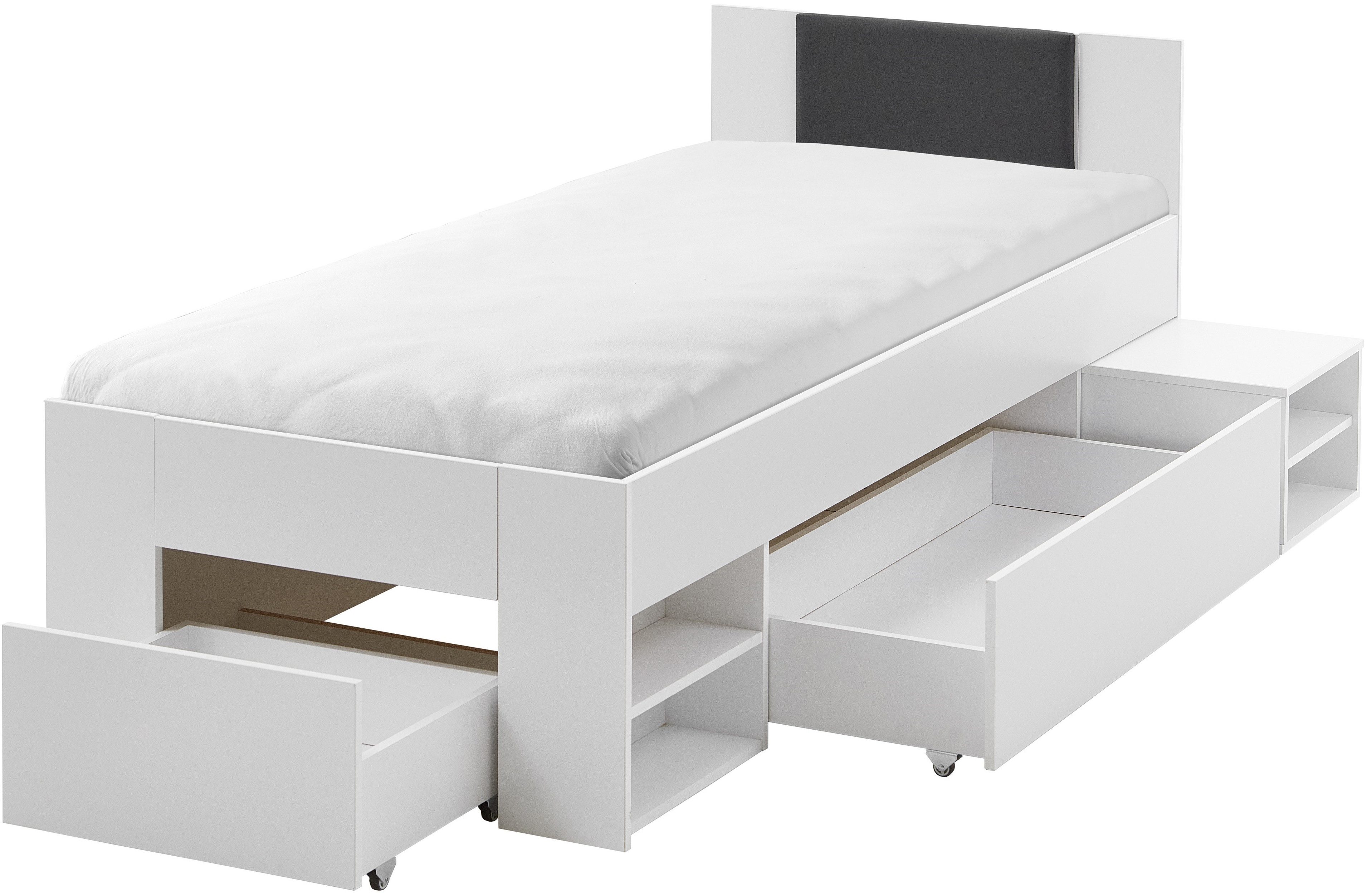 Relita Ledikant met bergruimte Stefan met grote lades en Nako op wielen, incl. latten met comfortabele lighoogte, verkrijgbaar in 2 breedtes en 2 kleuren