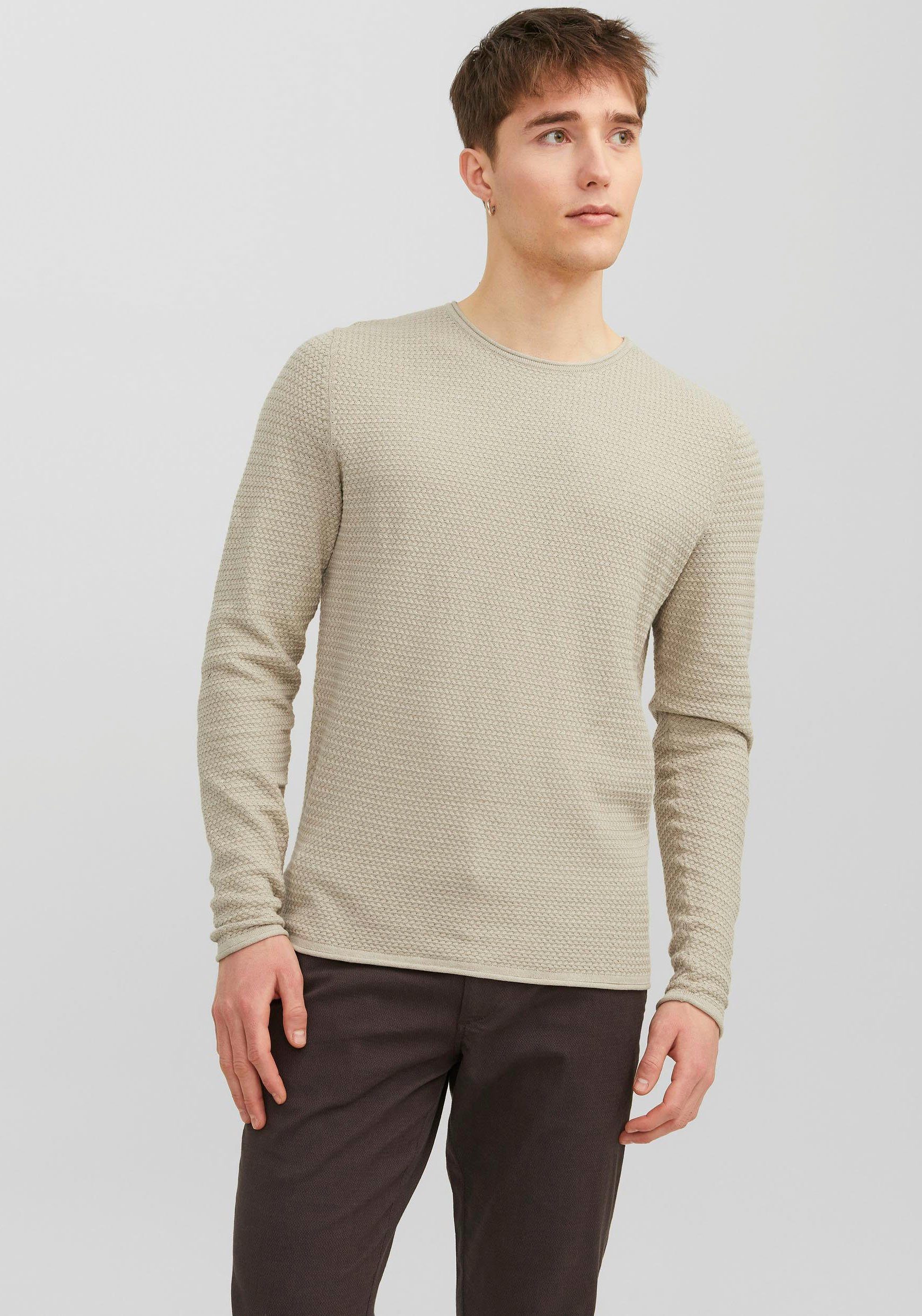 Jack & Jones Trui met ronde hals JPRBLUMIGUEL KNIT CREW NECK NOOS heren pullovers maat XS beige