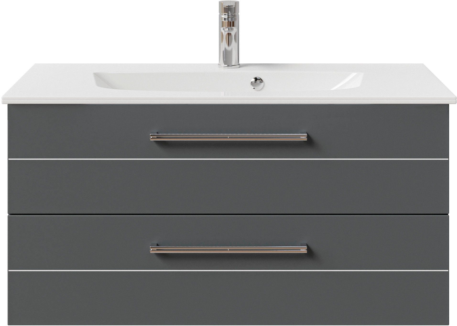 Saphir Wastafelonderkast Serie 6025 mineraalmarmeren wastafel met onderkast, 97 cm breed (2-delig)