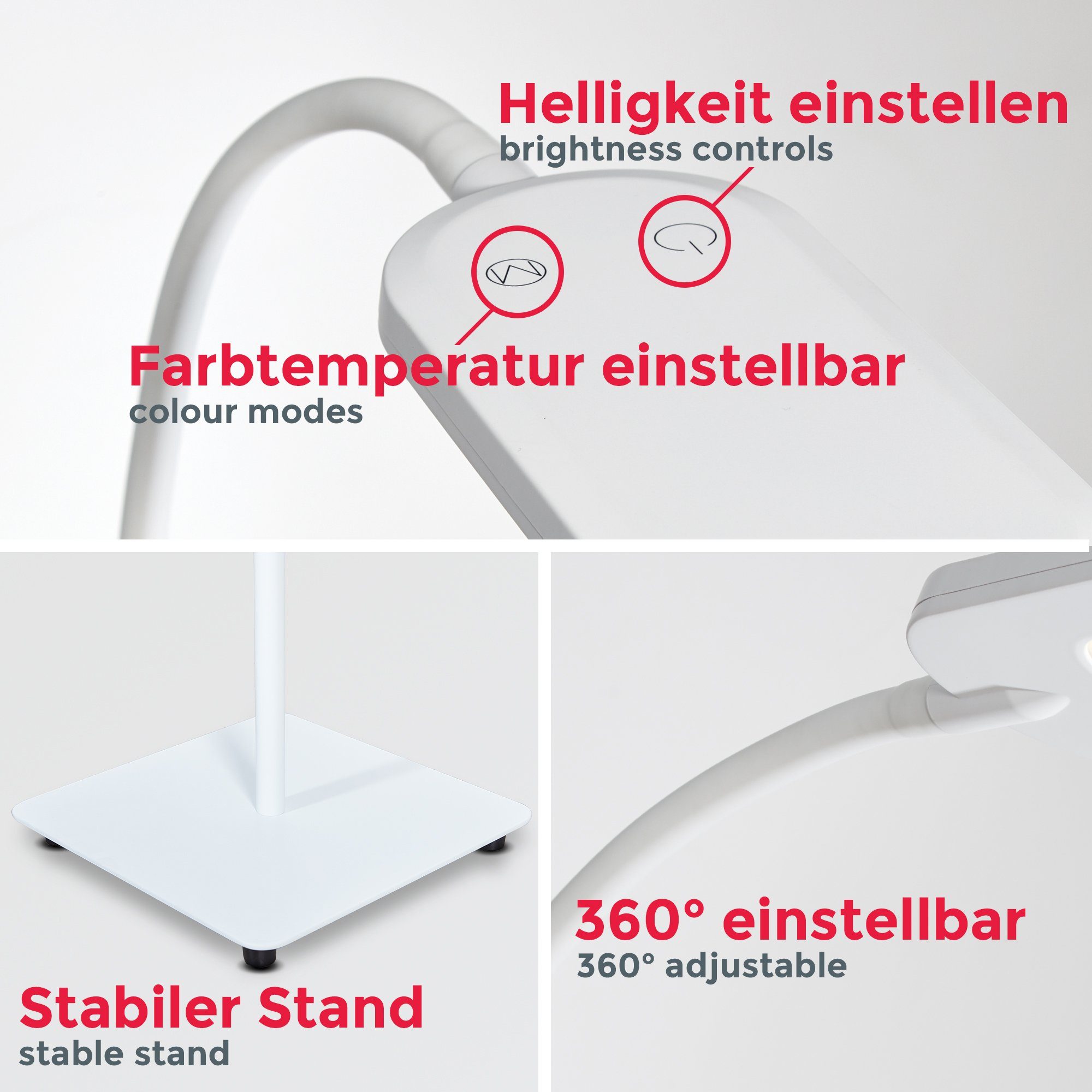 B.K.Licht Staande ledlamp LED vloerlamp dimbaar draaibaar incl. 8W 600lm geheugen & touch wit