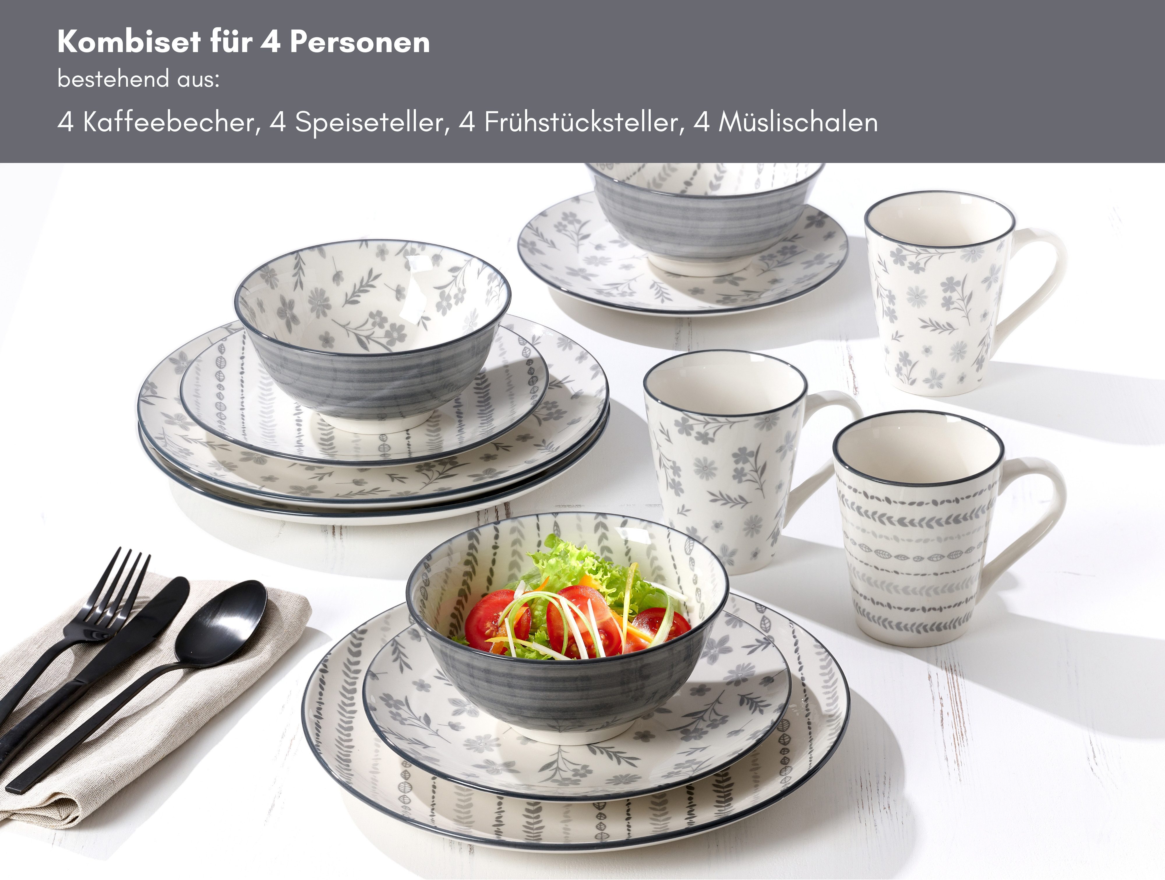 Ritzenhoff & Breker Combi-servies Sendai florale, grafische patronen (set, 16-delig)