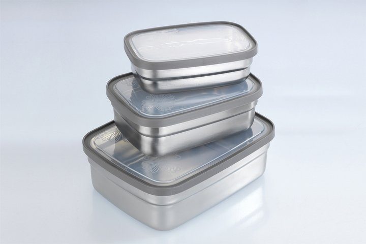 Maximex Lunchbox Roestvrij staal Brooddozen in 3 maten, luchtdichte deksels, vaatwasmachinebestendig (set, 3-delig)
