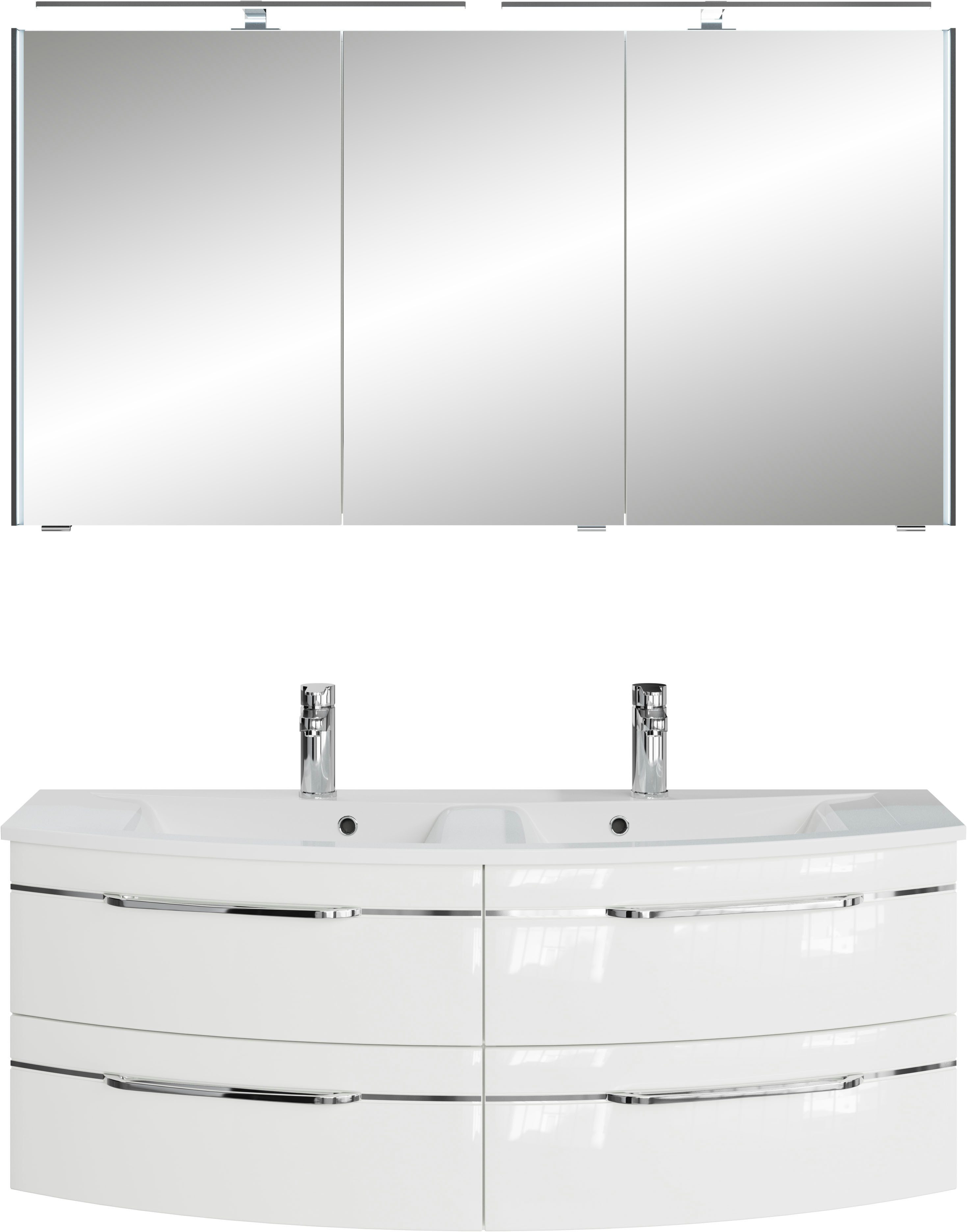 Saphir Badmeubelset Badkamerset 133,2 cm breed, inclusief deurdemper, 3 deuren, 4 laden Serie 7045 2-delig mineraalmarmere dubbele wastafel,