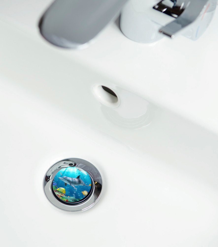 Sanilo Set badkameraccessoires Dolfijn koraal bestaand uit toiletzitting, badmat en wastafelplug (complete set, 3-delig)