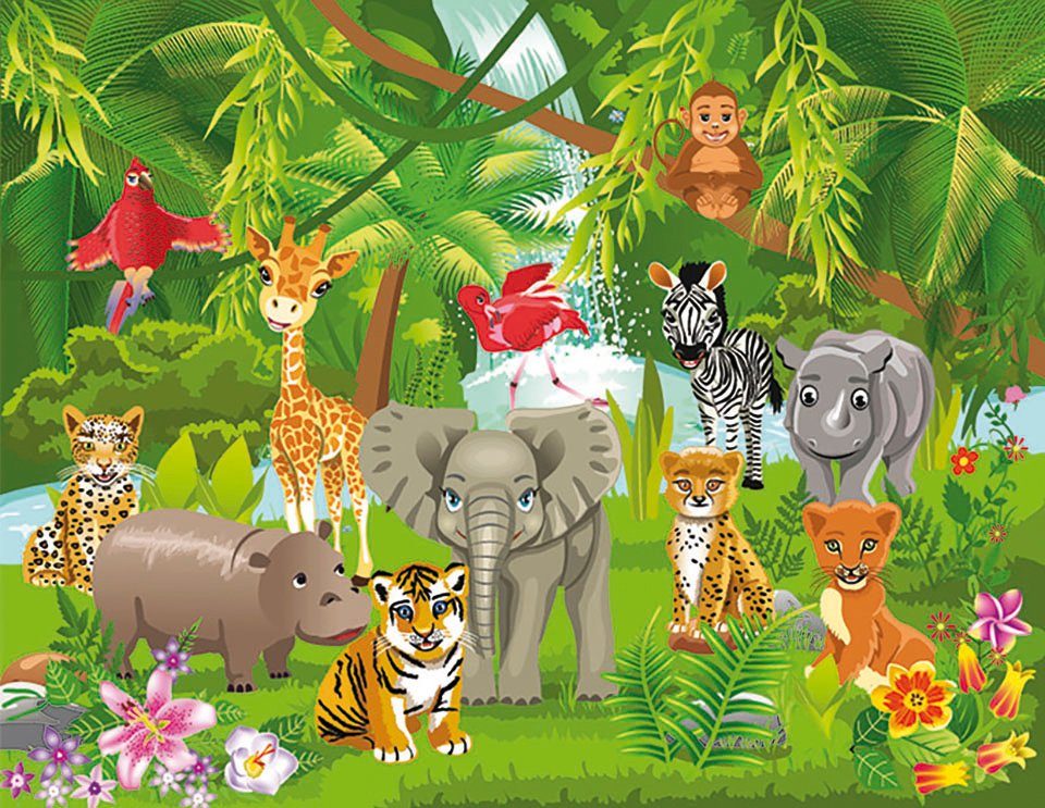 papermoon fotobehang kids jungle animals multicolor