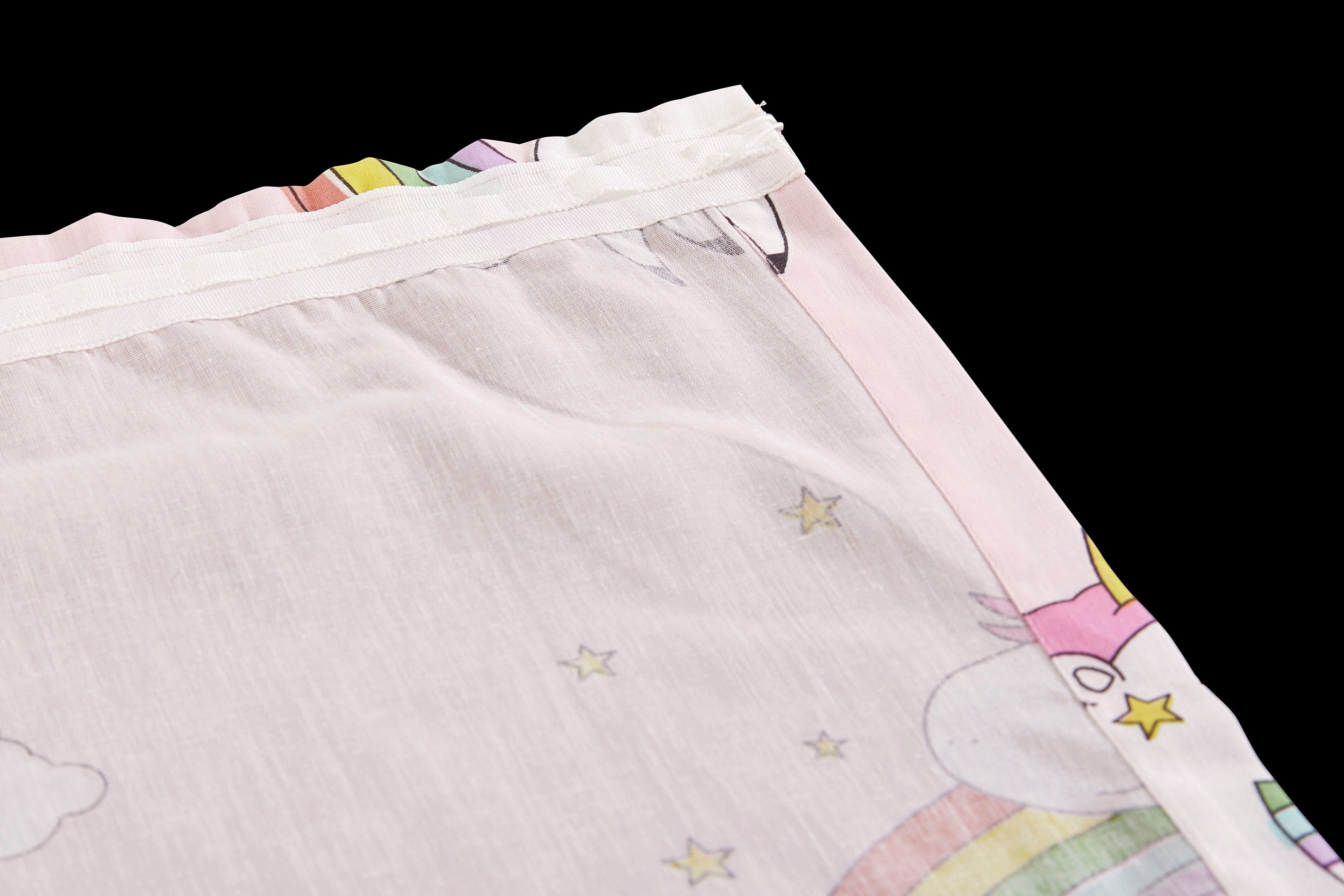 Lüttenhütt Gordijn Eenhoorn Kindergordijn, gedessineerd, halftransparant, eenhoorns, regenboog (1 stuk)