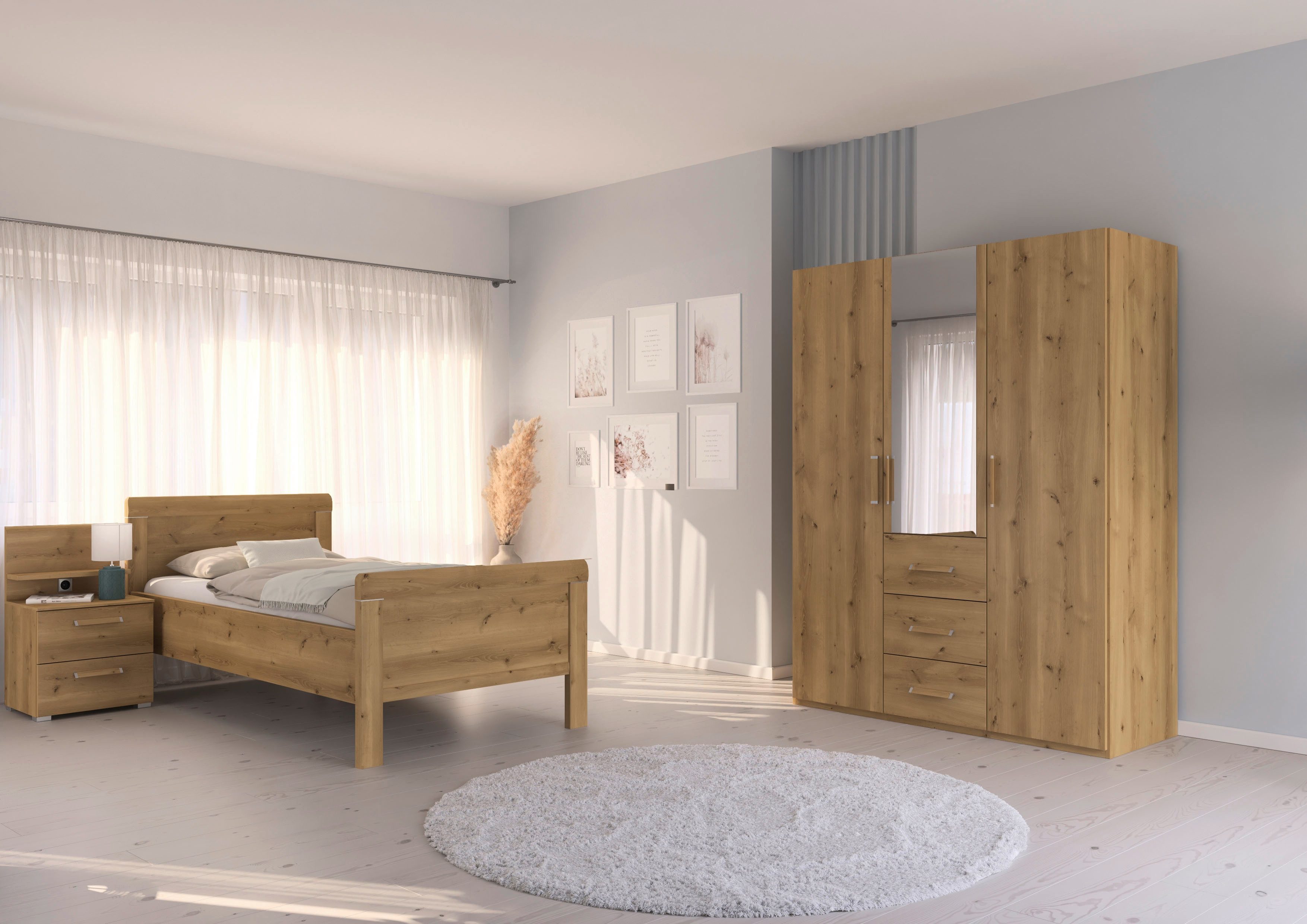 rauch Slaapkamerserie Compleet slaapkamer EVELYN Kast en bed in 2 breedtes, nachtkastje met paneel MADE IN GERMANY (set, 3-delig)