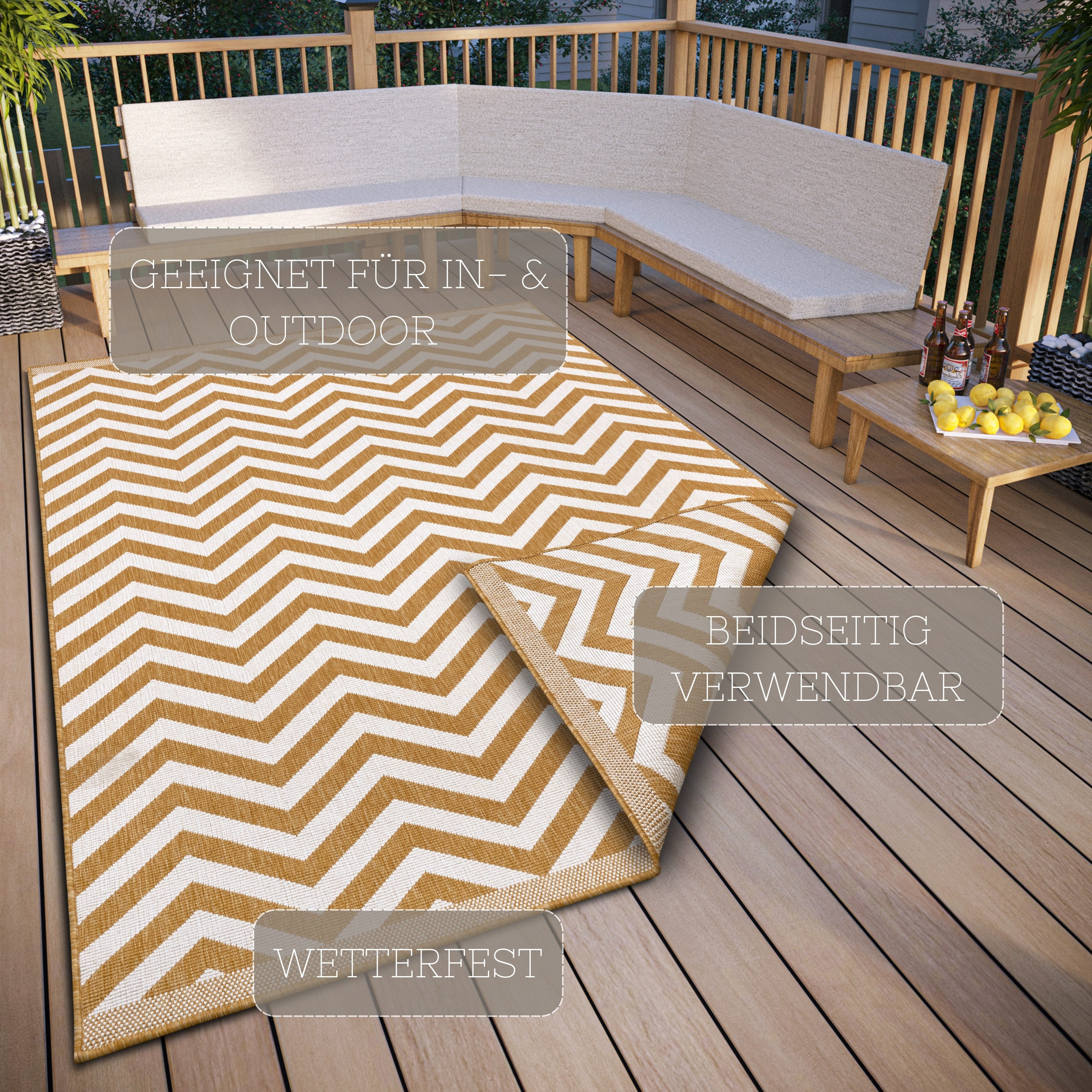 NORTHRUGS Vloerkleed Palma tweezijdig te gebruiken kleed Binnen- en buitengebruik, weerbestendig, balkon, loper, woonkamer, waterbestendig