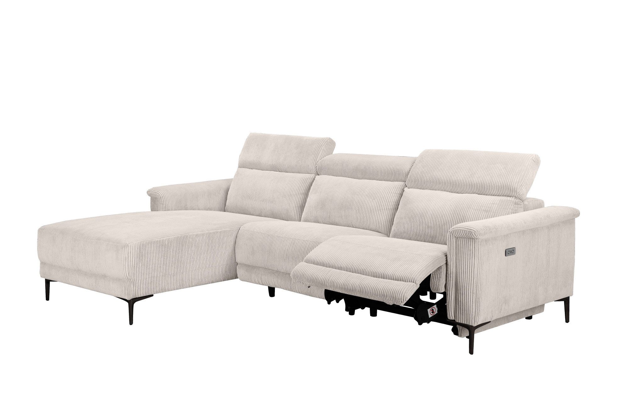 Places of Style Hoekbank Lund in cord, L-vorm, 261 cm, handmatige en elektrische relaxfunctie