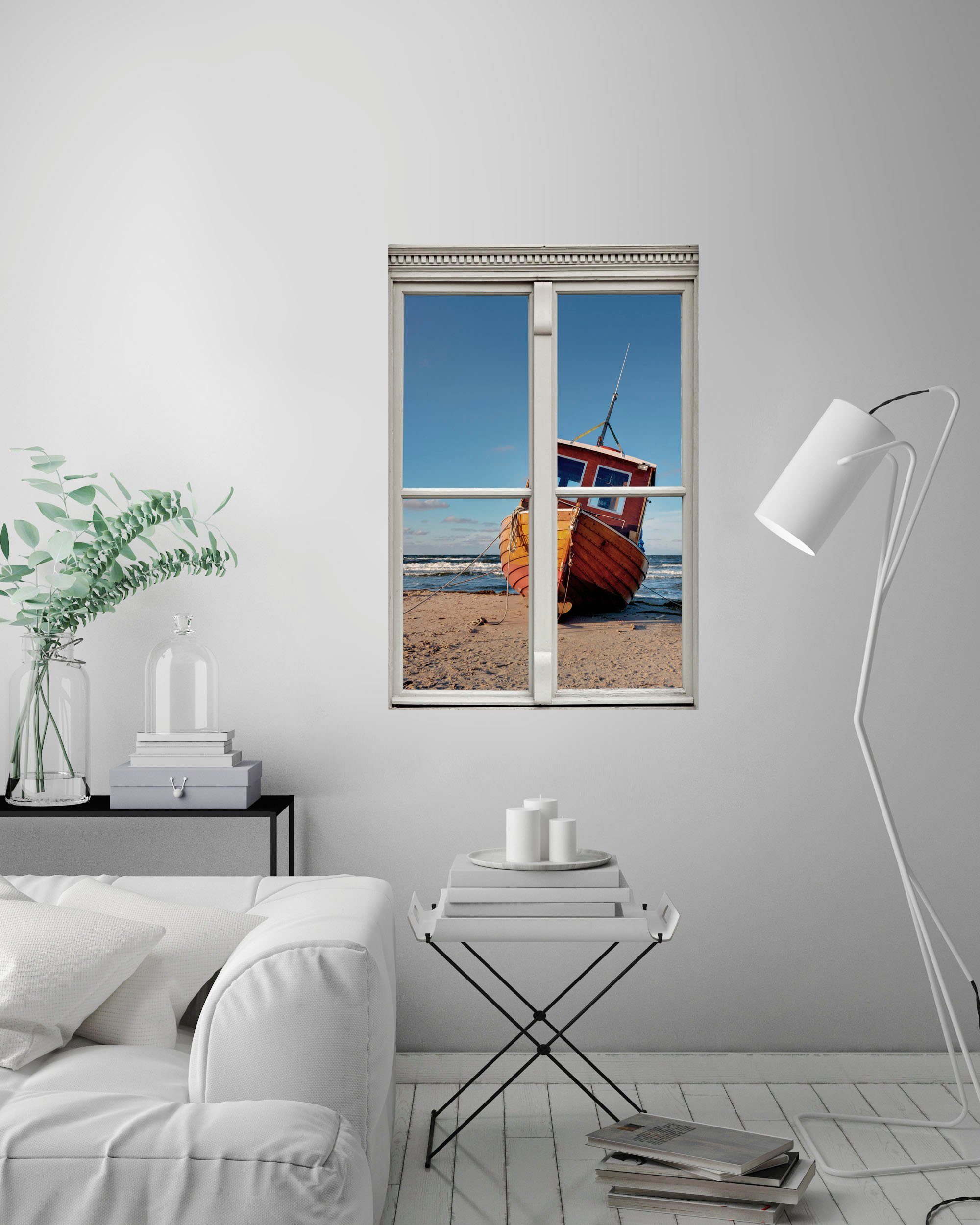 queence Wandfolie Boot Muursticker, muurdecoratie, zelfklevend, 3D, raam