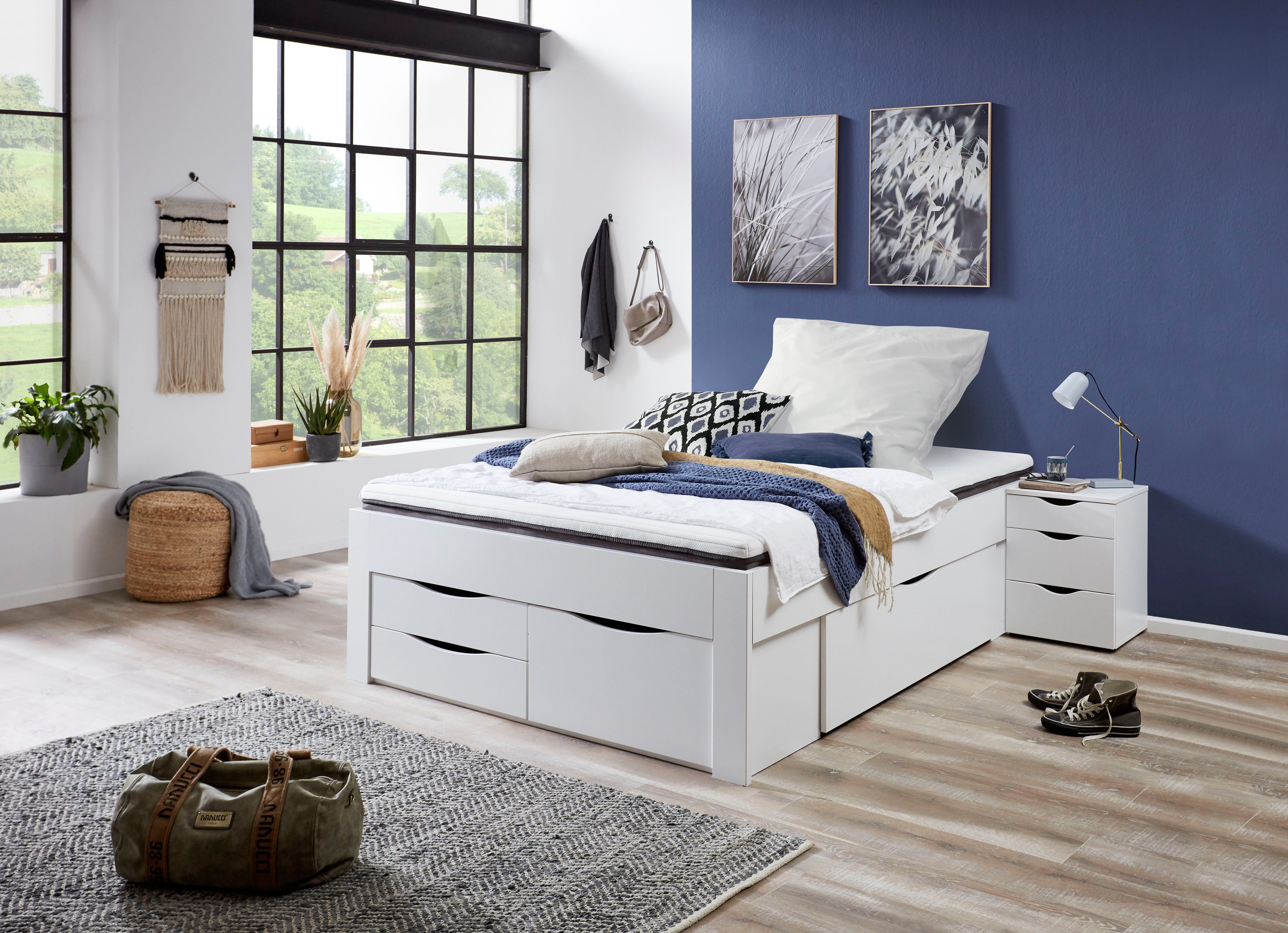 Relita Ledikant met bergruimte met laden en matras, 2 breedten, 2 decorkleuren melamine