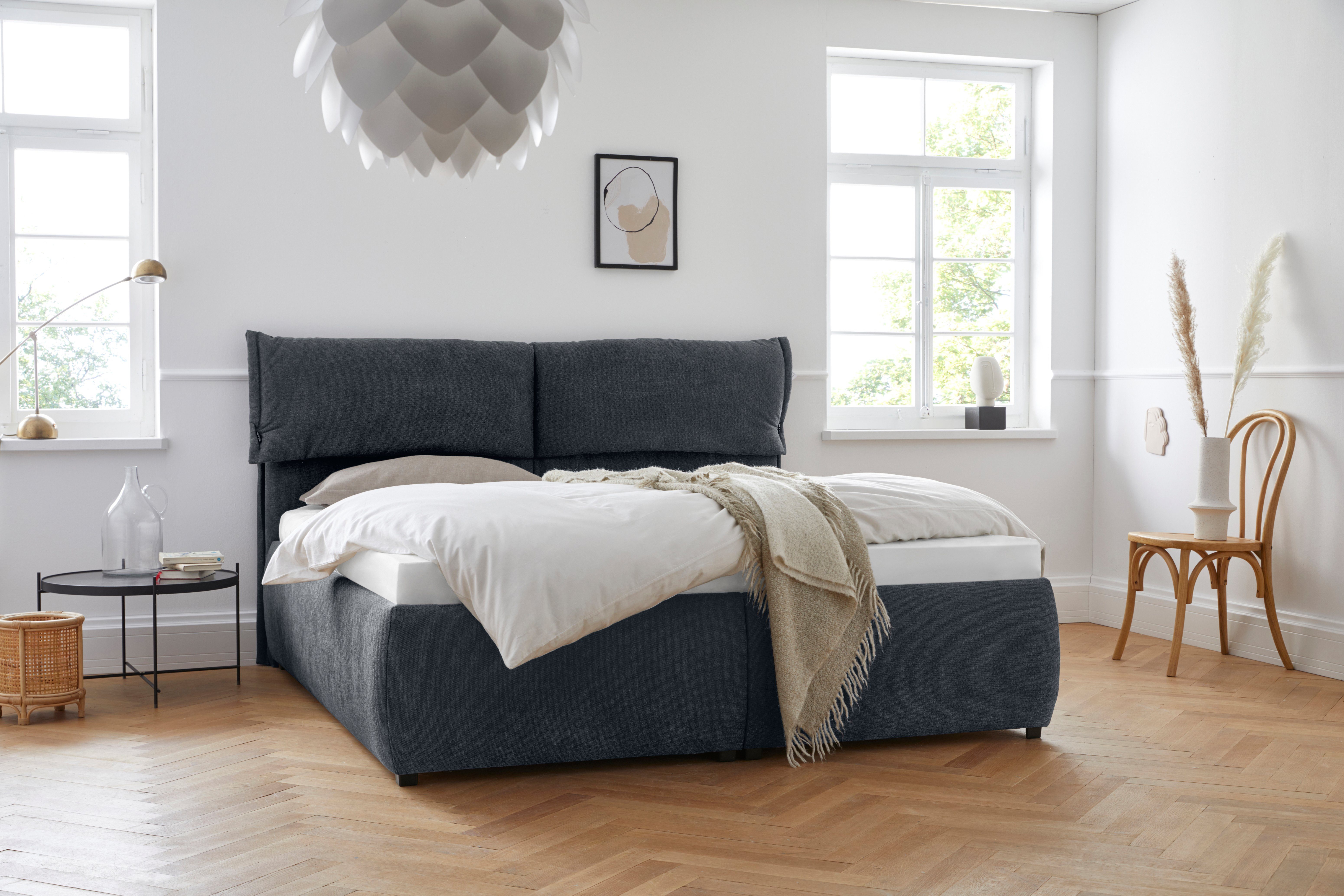 andas Gestoffeerd bed Jenson als bedframe of met 3 matrassoorten en hardheden bedden blauw