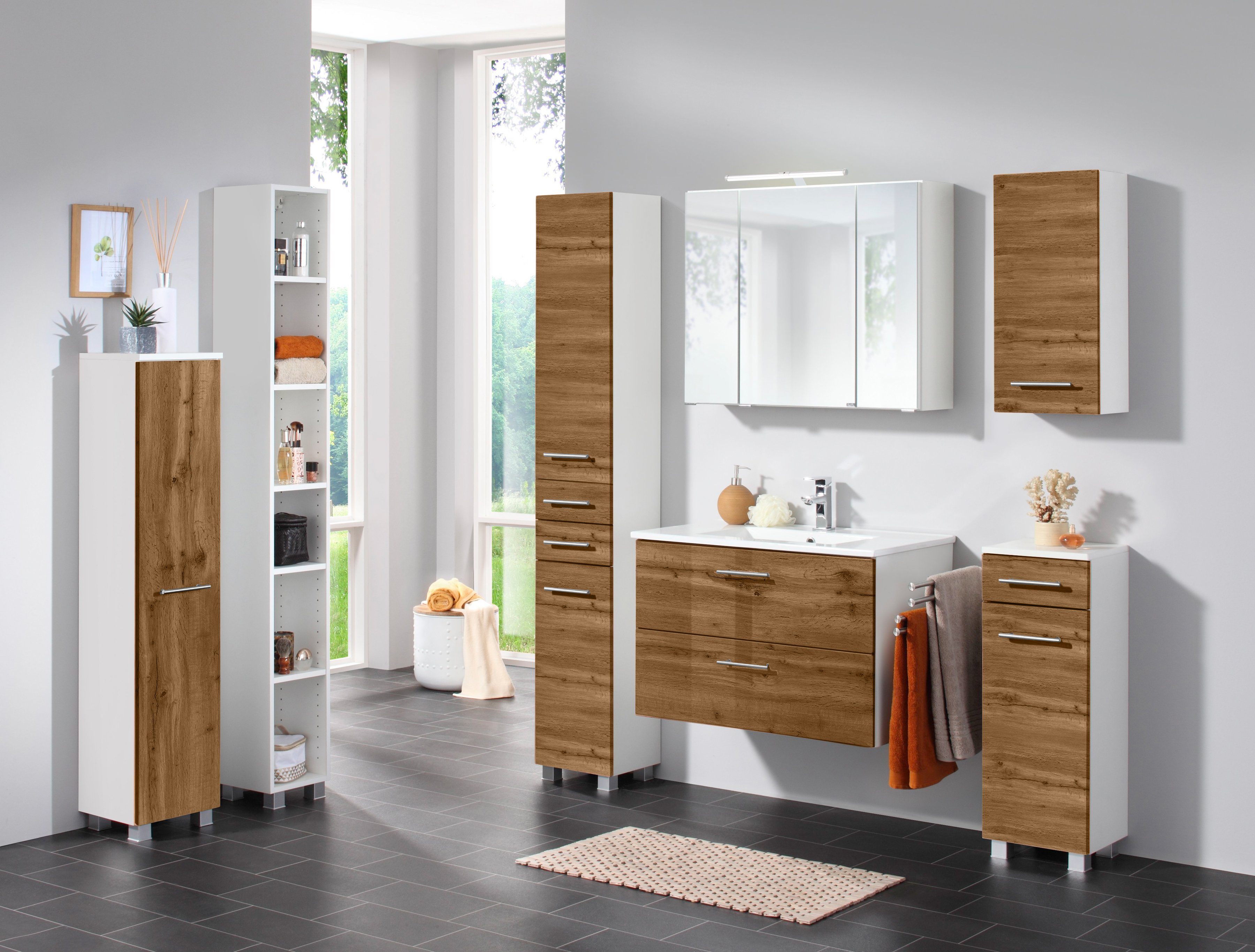 welltime Hoge kast Trento, in verschillende designs en kleuren Badkamermeubels, zijkast breedte 30 cm, veel opbergruimte, Made in Germany