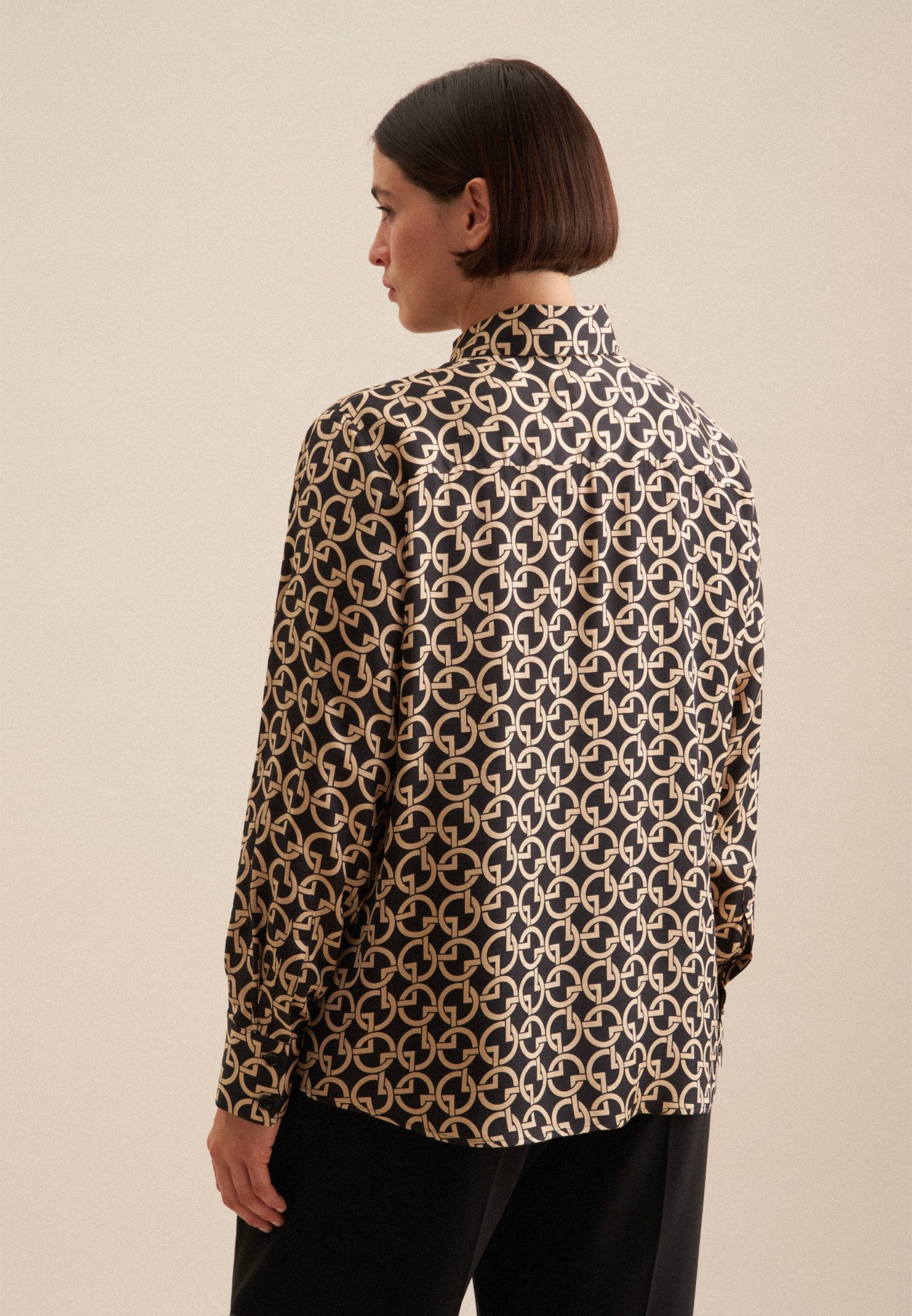 seidensticker Overhemdblouse Zwarte roos Lange mouwen kraag print
