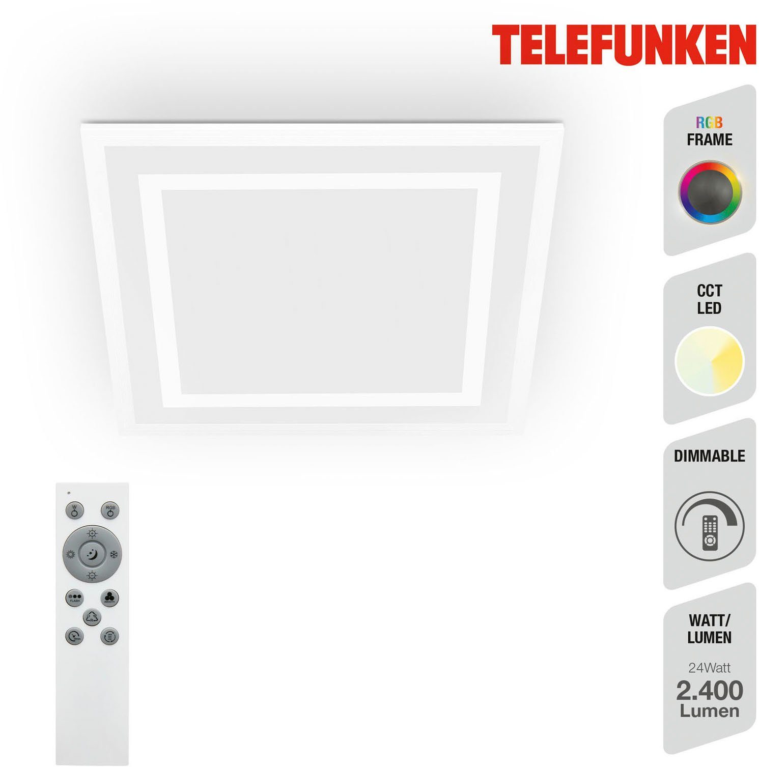 Telefunken Led-paneel 318806TF FRAMELIGHT Plafondlamp paneel CCT RGB verlichting framelight 24W 2400lm, 44,5 cm