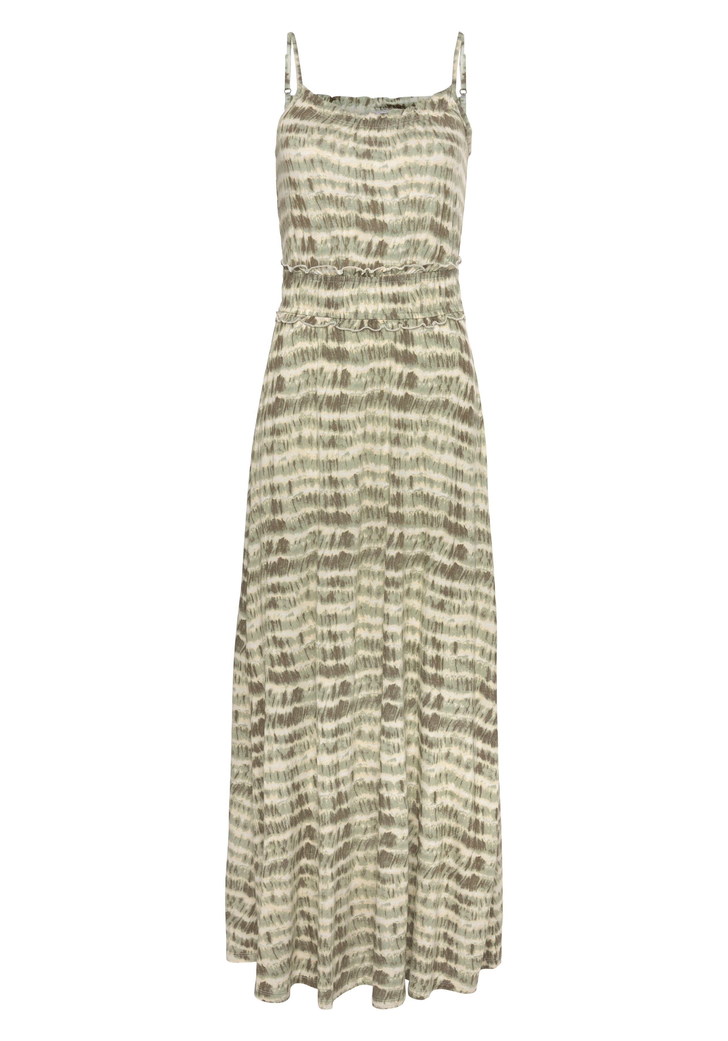 Lascana Maxi-jurk met ruchesdetails en elastiek in de taille, zomerjurk, strandjurk