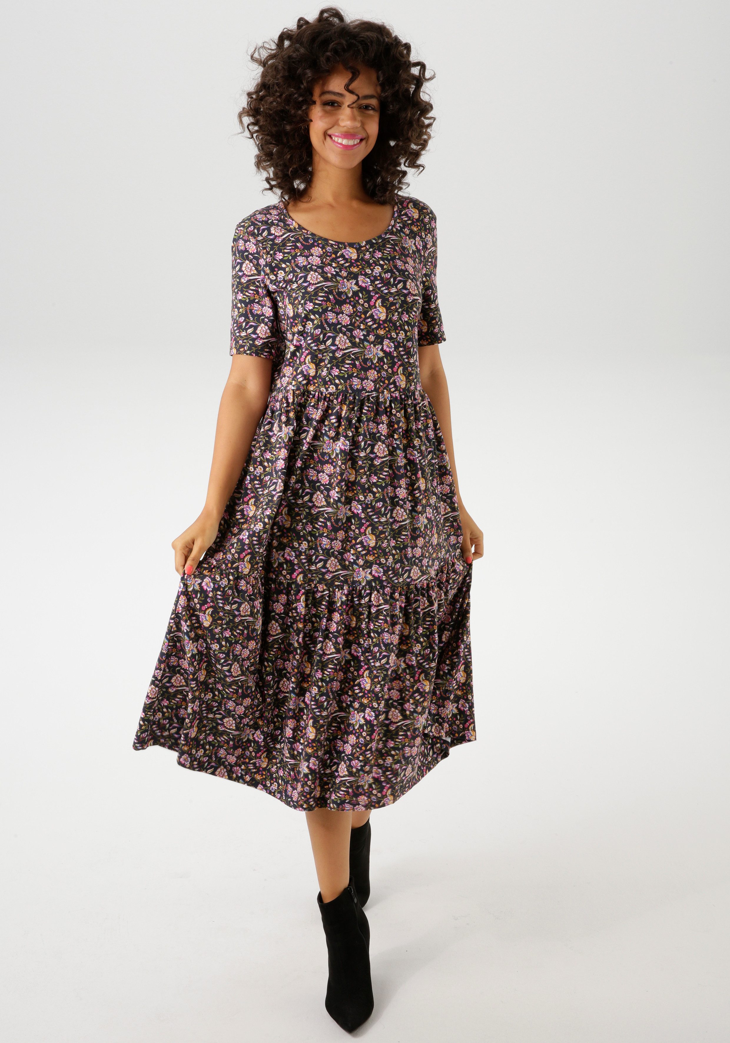 Aniston CASUAL Zomerjurk met kleurrijke bloemenprint - nieuwe collectie dames zomerjurken maat 38 multicolor