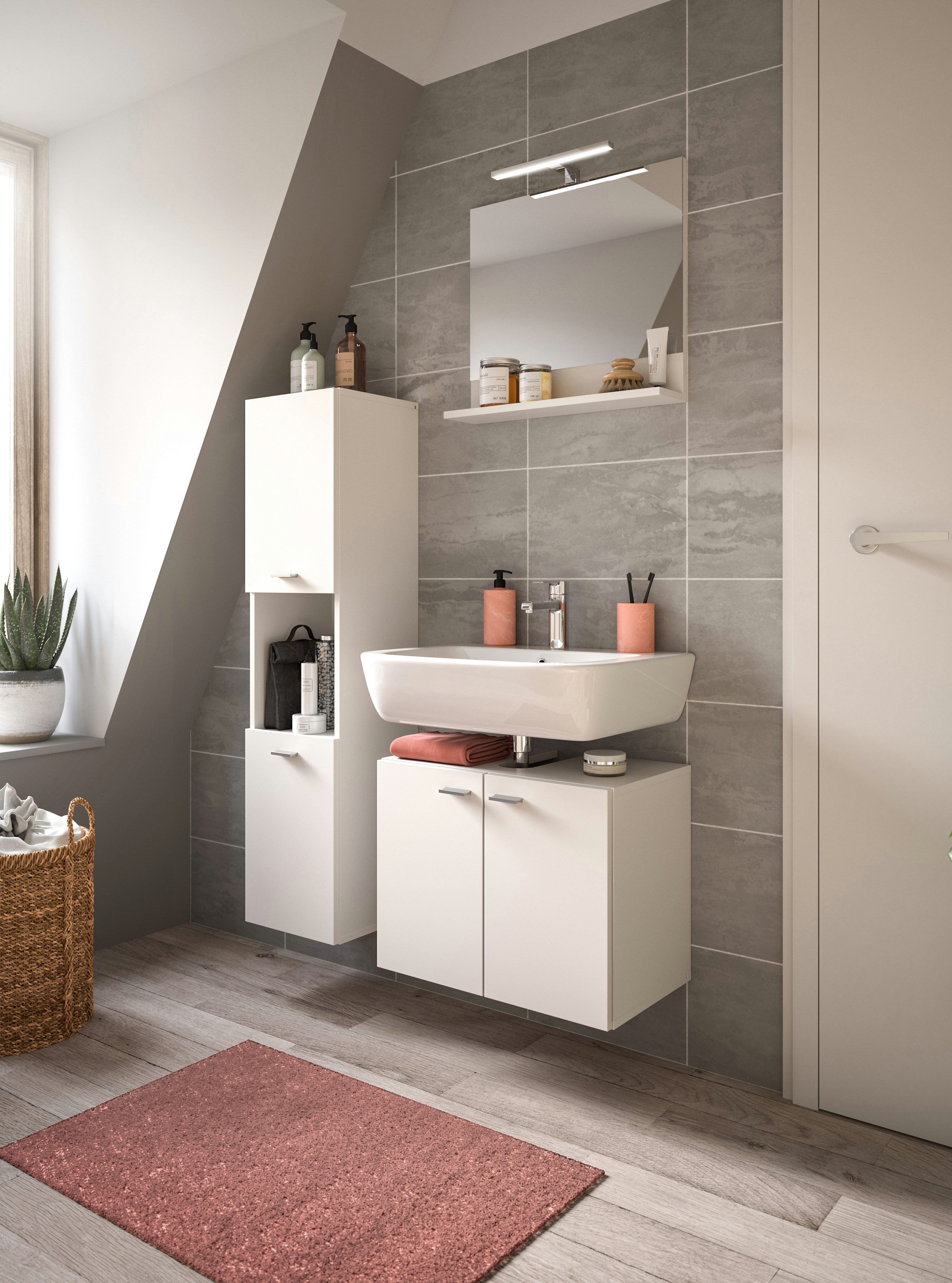 welltime Badmeubelset Tampa, breedte 102cm, 3-delig Wastafelonderkast, spiegel, hoge kast (3 stuks)