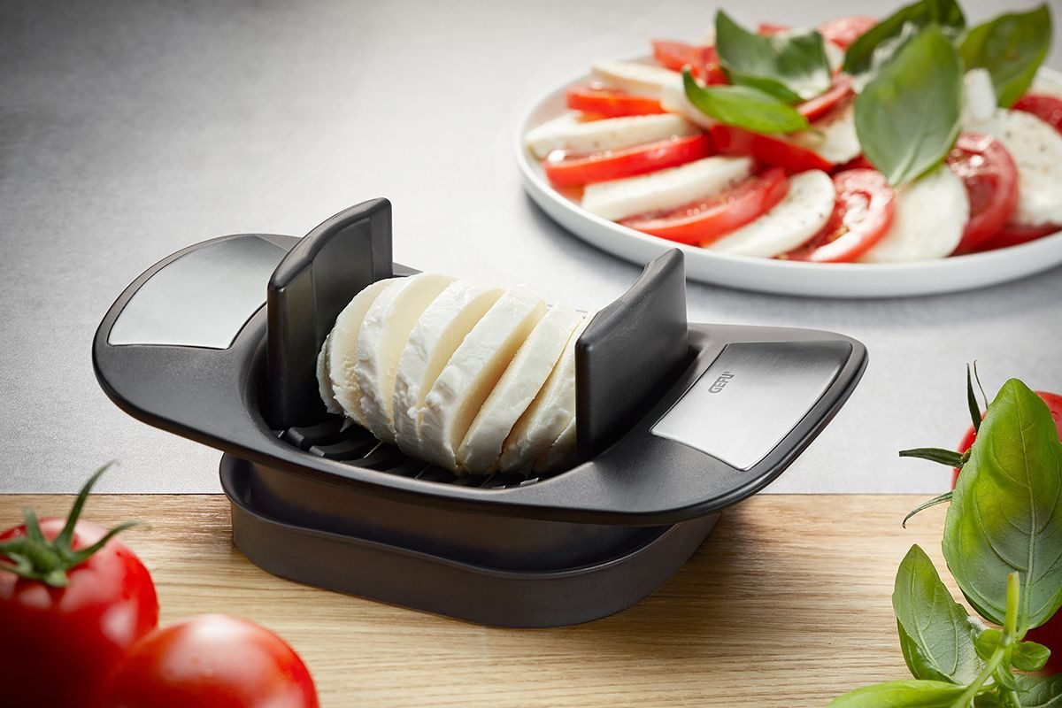 GEFU Mozzarellasnijder Caprese getande special messen voor gelijkmatige plakken, roestvrij staal