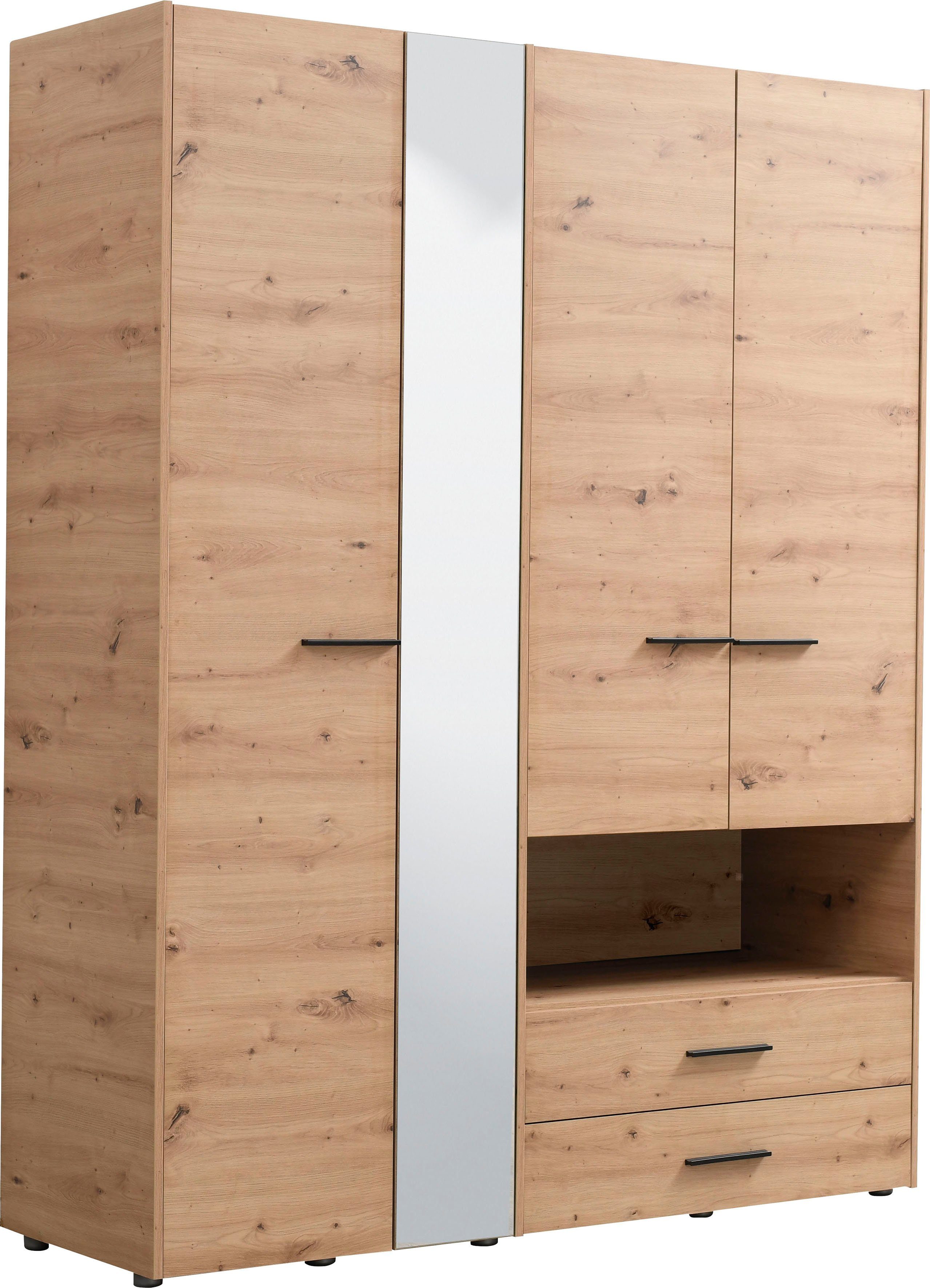 INOSIGN Kledingkast Leon, FSC®-gecertificeerd houtmateriaal met spiegel, binneninrichting en 2 lades, 127,5x55x205,5 cm