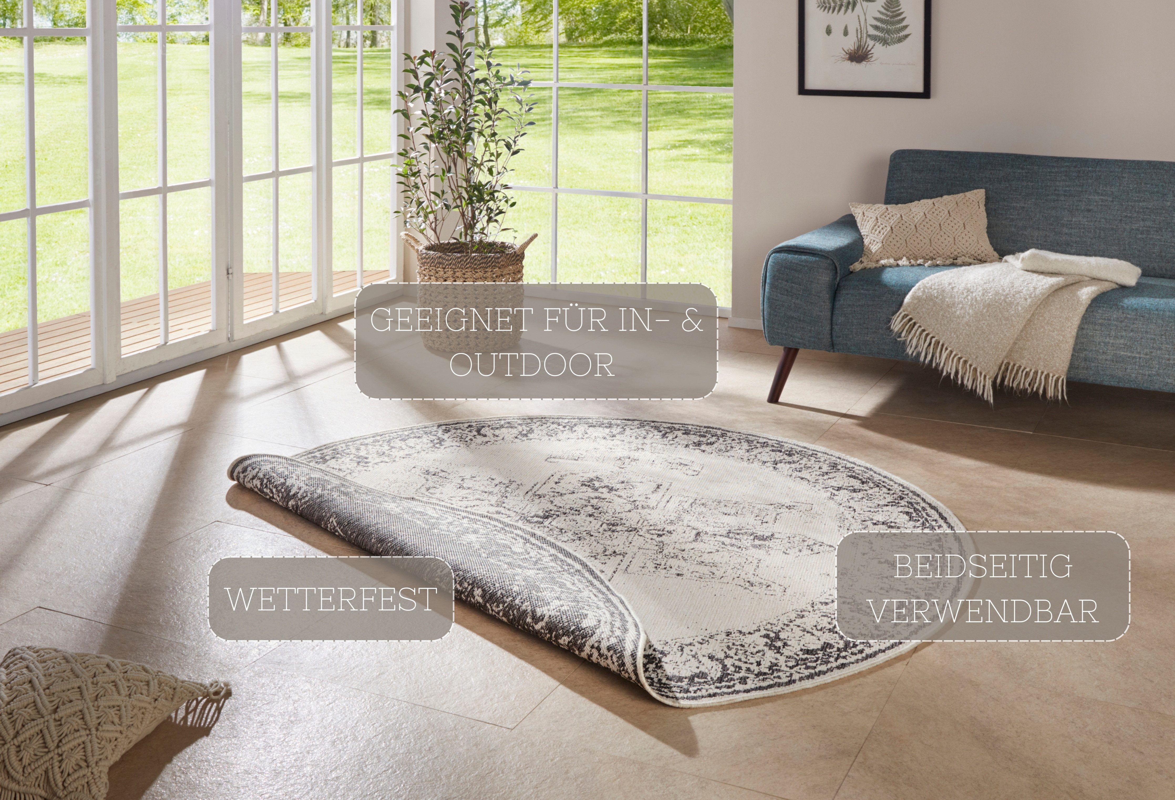 NORTHRUGS Vloerkleed Borbon tweezijdig te gebruiken kleed Geschikt voor binnen en buiten, weerbestendig, balkon, tuin, woonkamer, waterbestendig
