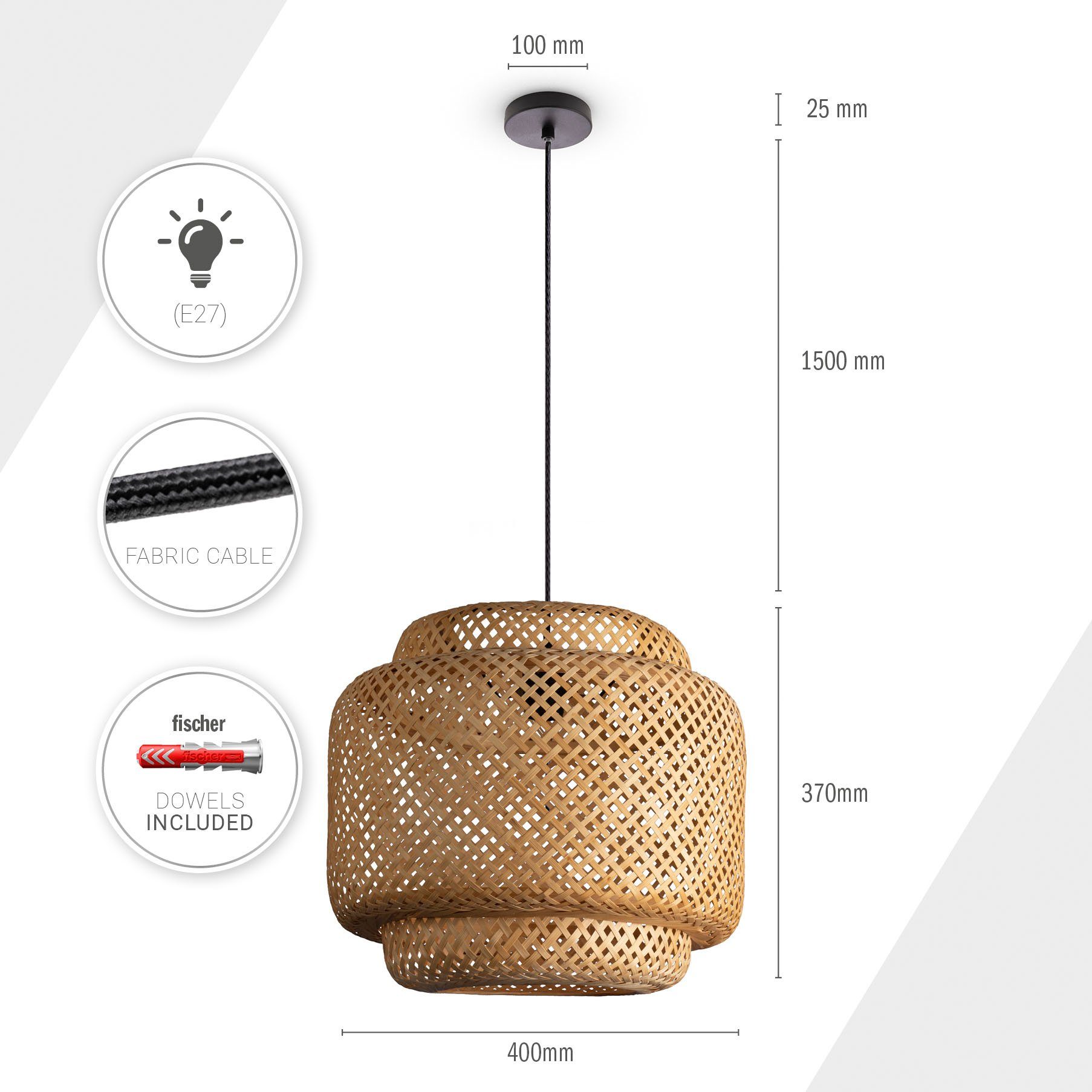 Paco Home Hanglamp KORVI Mandlampen pendellamp hout boho natuur woonkamer eetkamerlamp
