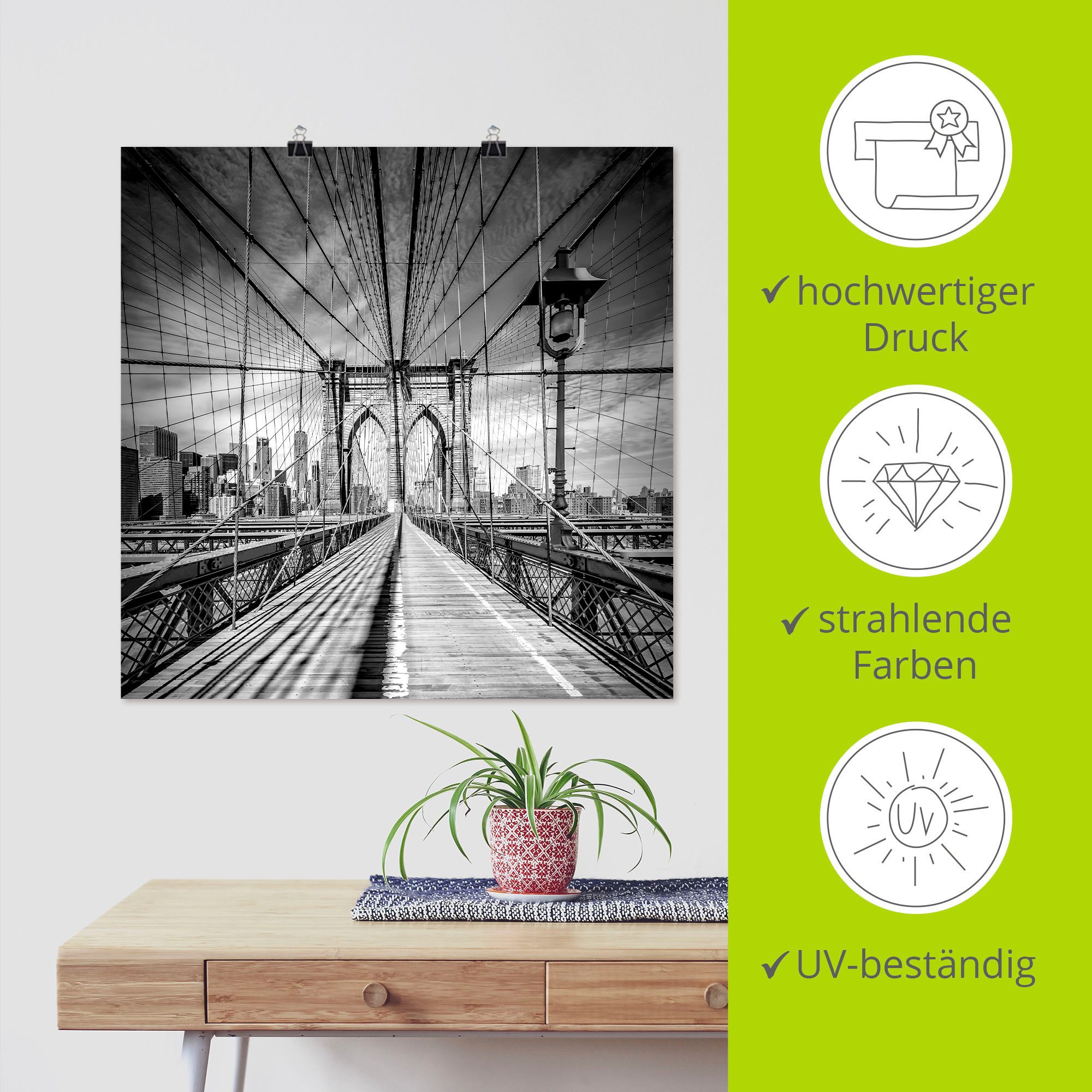 Artland Artprint New York City Brooklyn Bridge als artprint van aluminium, artprint voor buiten, artprint op linnen, poster in verschillende maten. maten