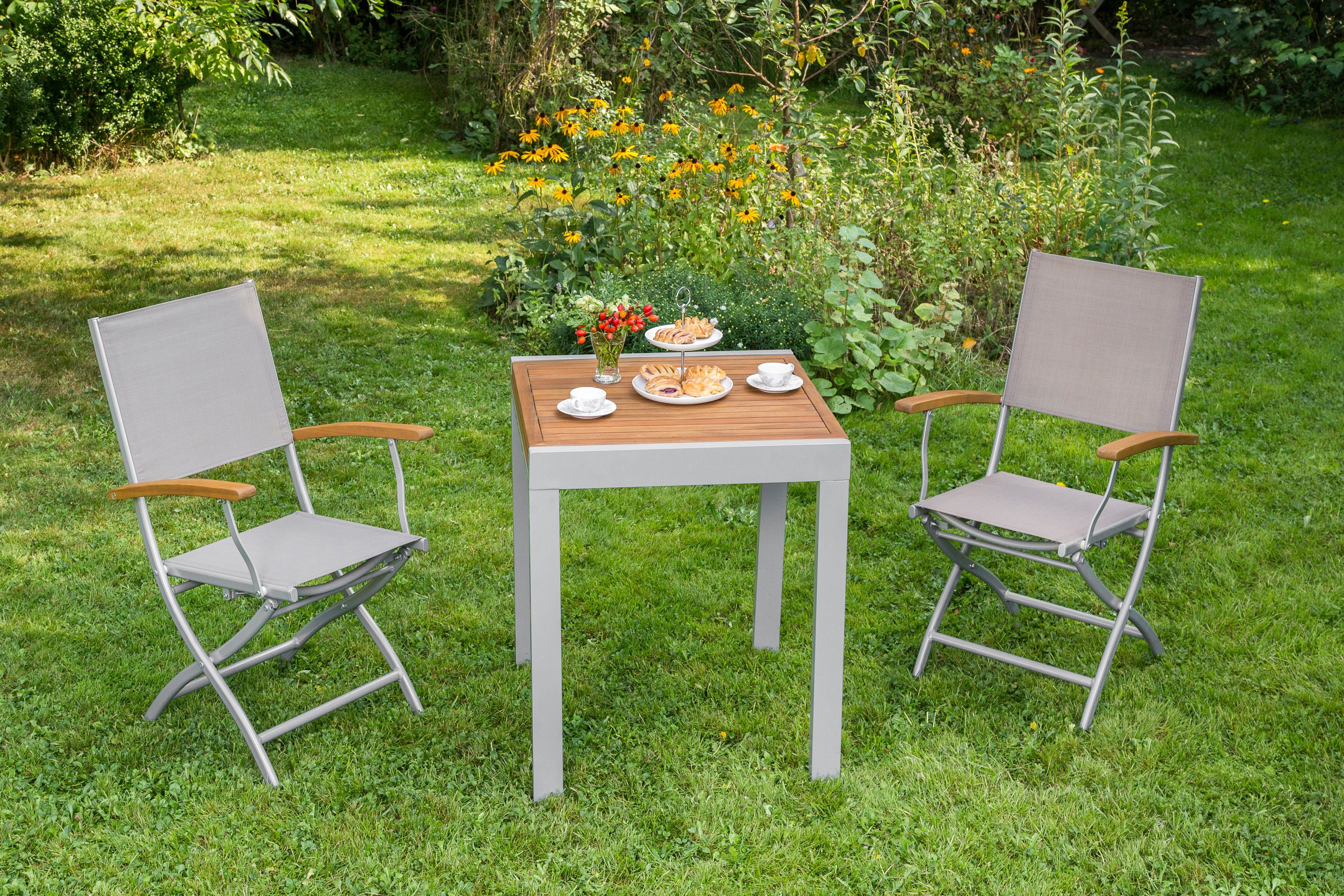 MERXX Balkonset Naxos met uittrekbare tafel (65x130x65 cm) (set, 3-delig) tuinsets grijs