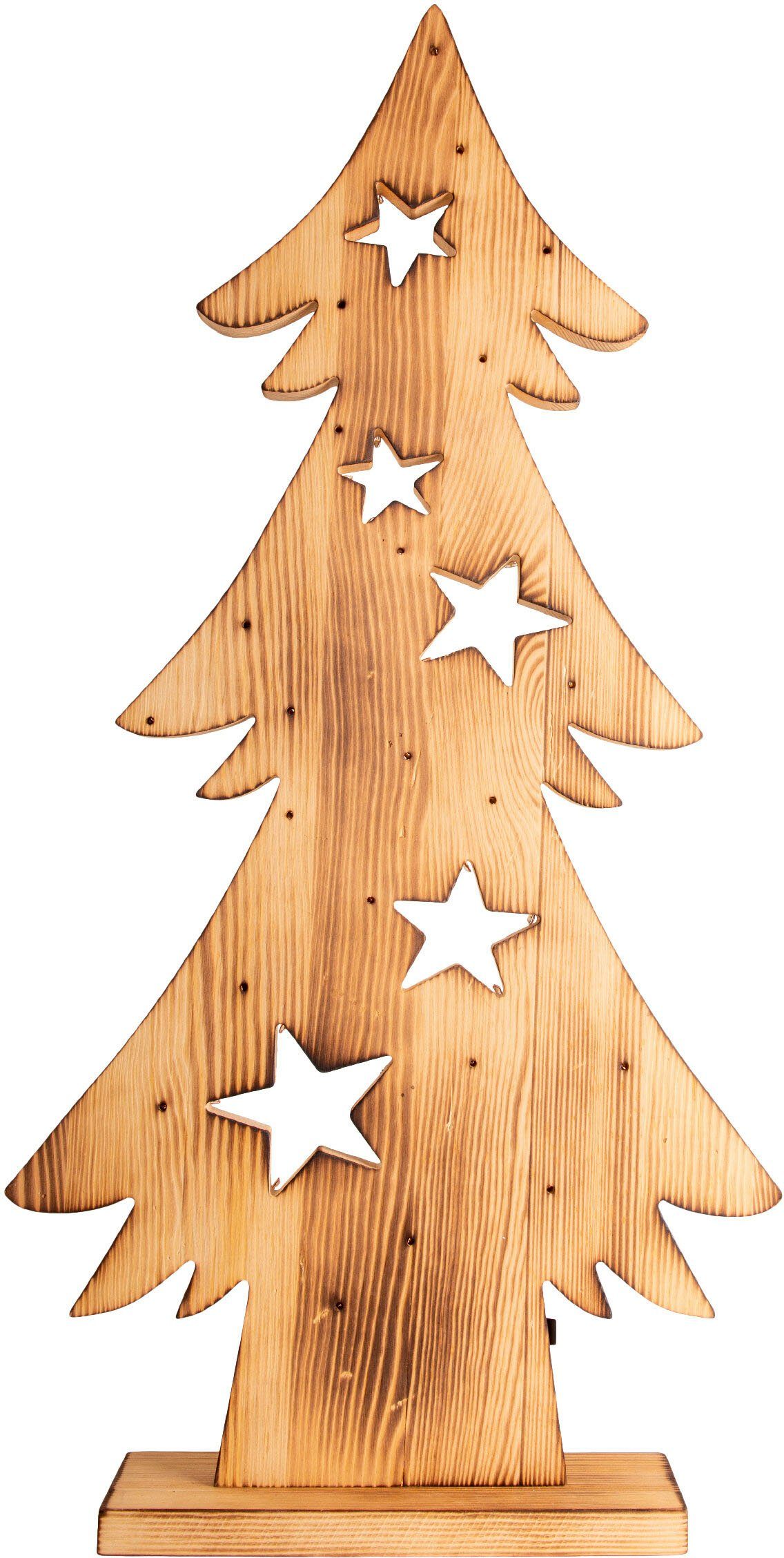 näve Decoratief ledobject Led-houten dennenboom h: 70 cm, kerstversiering buiten Timerfunctie (6on/18off), AA-batterij 1,5V, voor buiten (1 stuk)