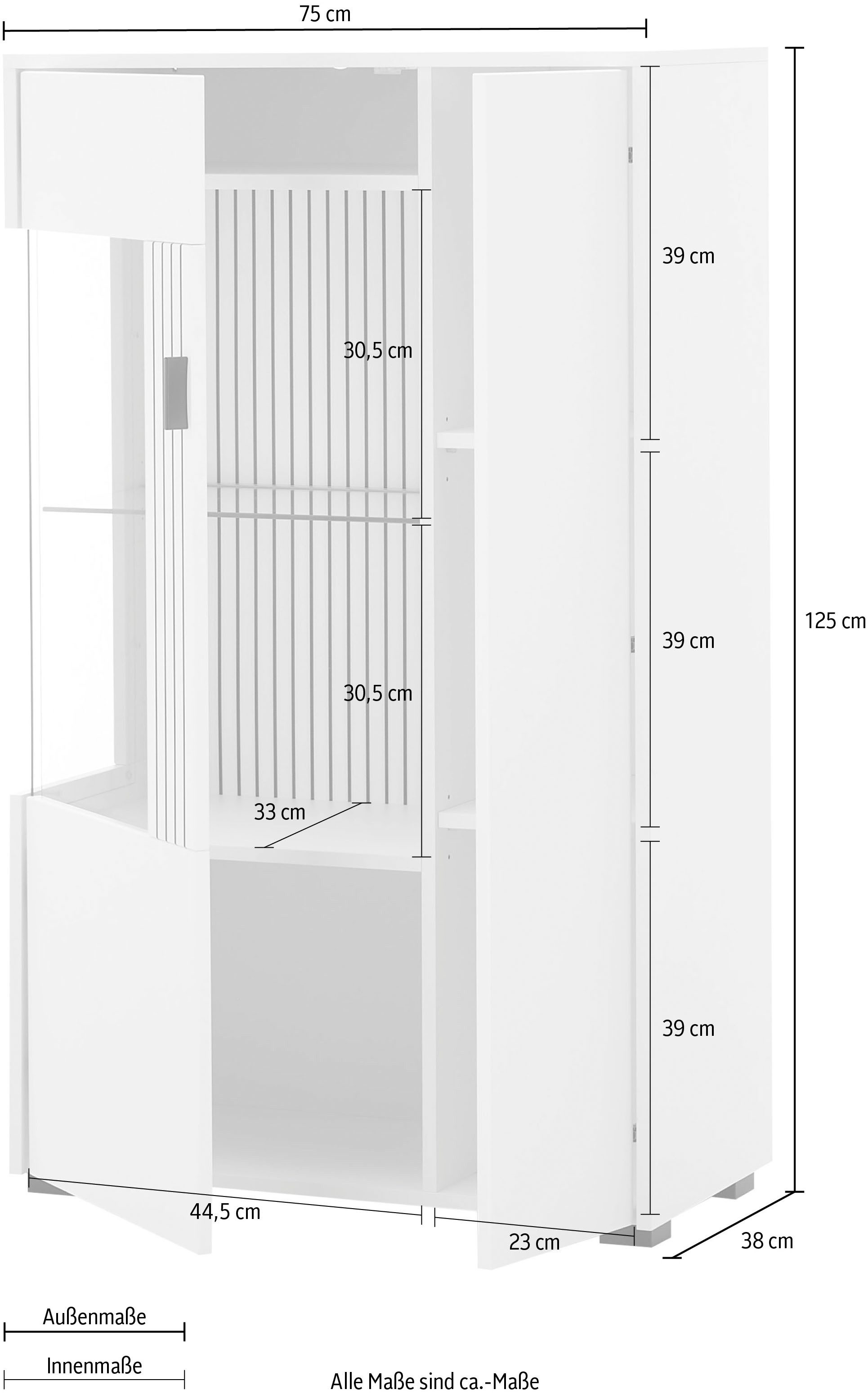 INOSIGN Vitrinekast Hudson, opberghangkast in moderne trendkleur, handgrepen van metaal (zwart), hoogte 125 cm