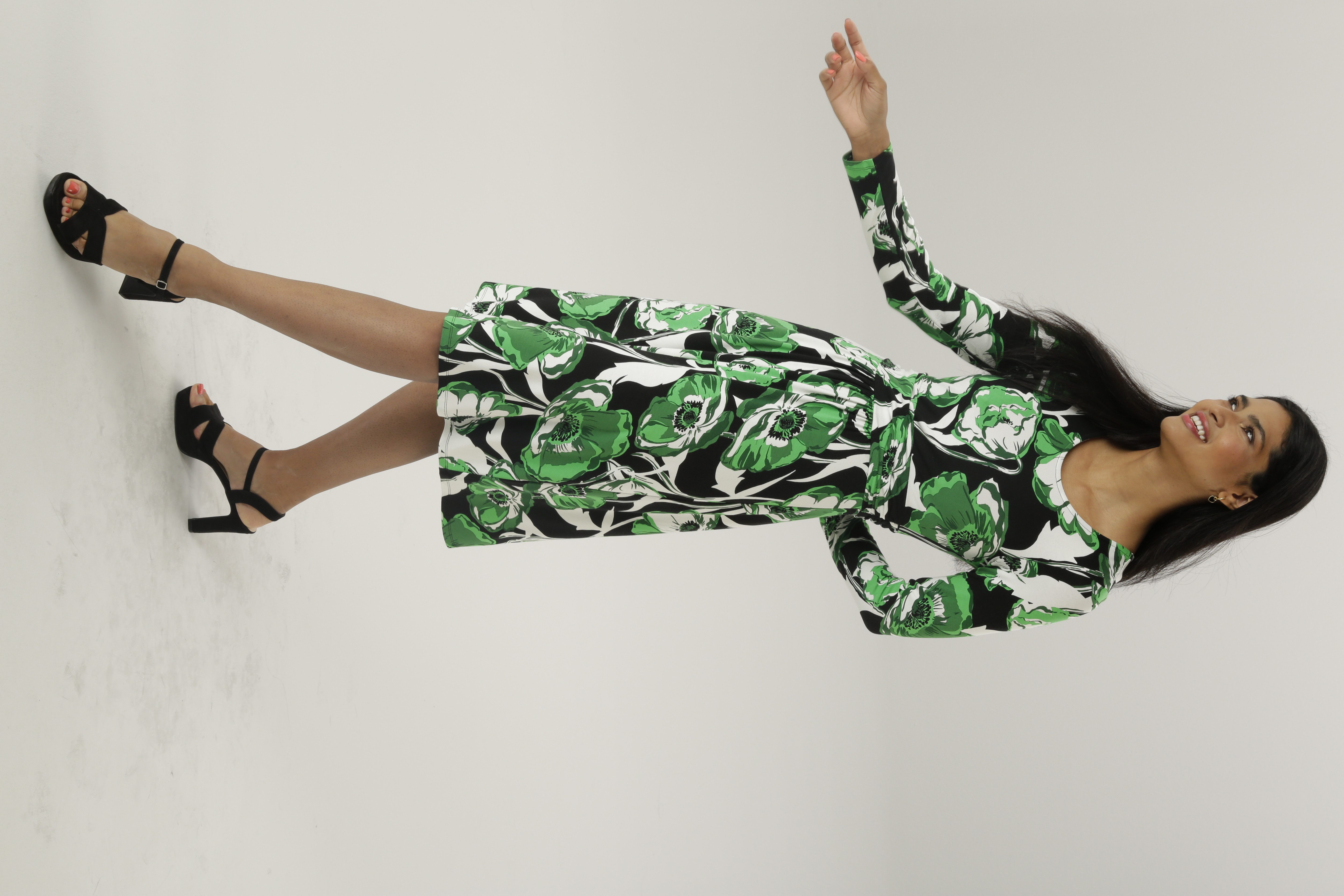 Aniston SELECTED Jerseyjurk met bloemige print en gerimpelde tailleband - nieuwe collectie