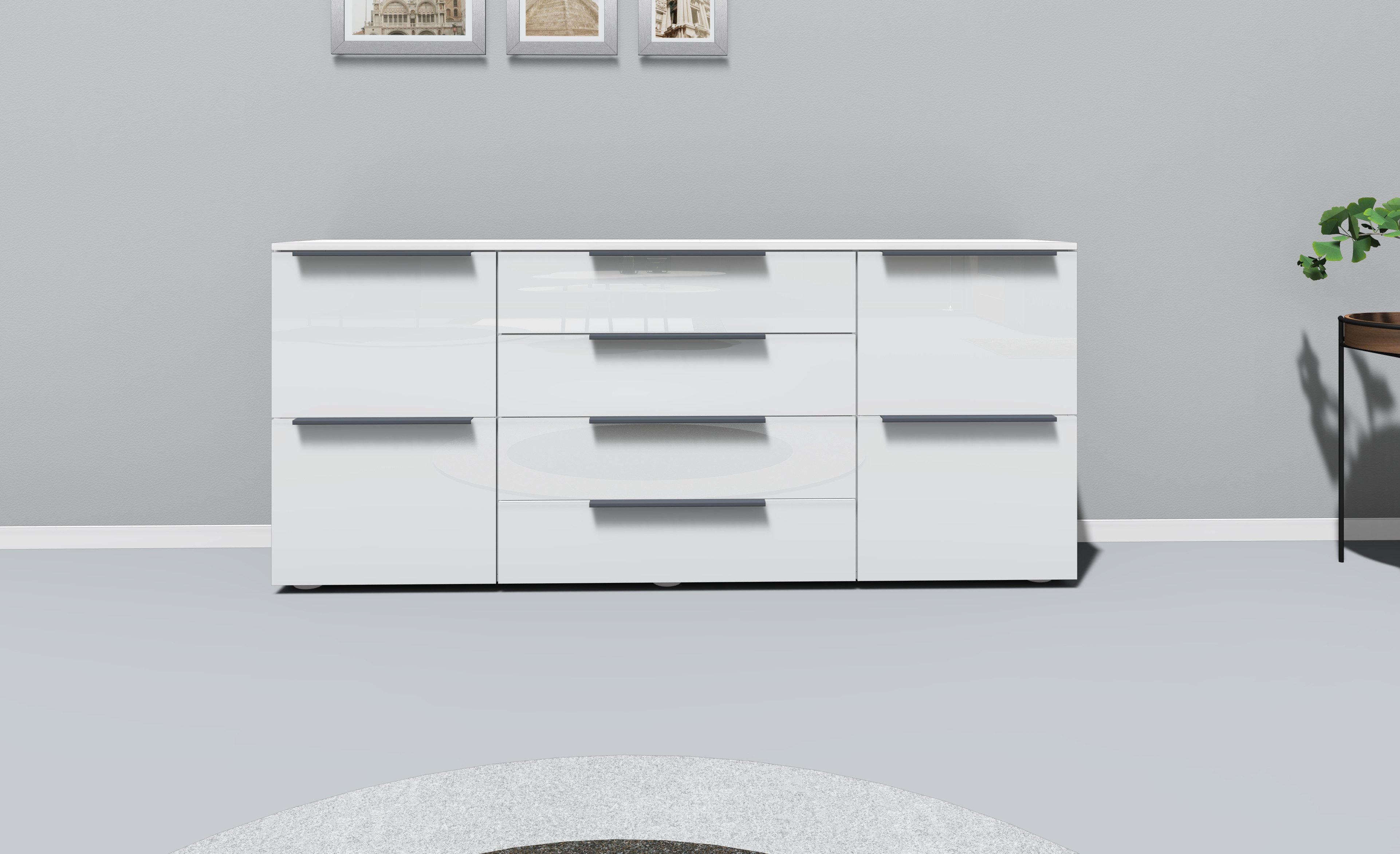 borchardt Möbel Dressoir Tom Breedte 166 cm, verstelbare legplanken, gelakte alu-profielgrepen