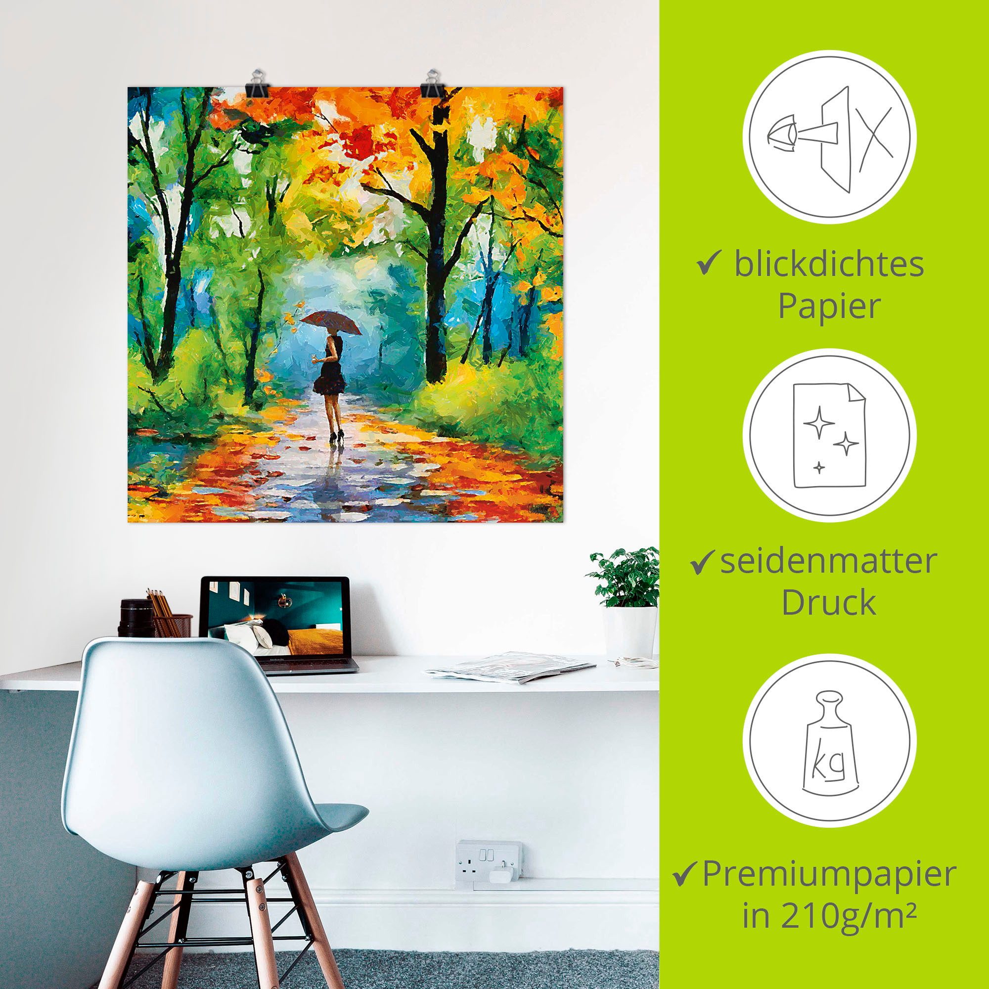 Artland Artprint Herfstige wandeling in het park als artprint van aluminium, artprint voor buiten, artprint op linnen, poster, muursticker