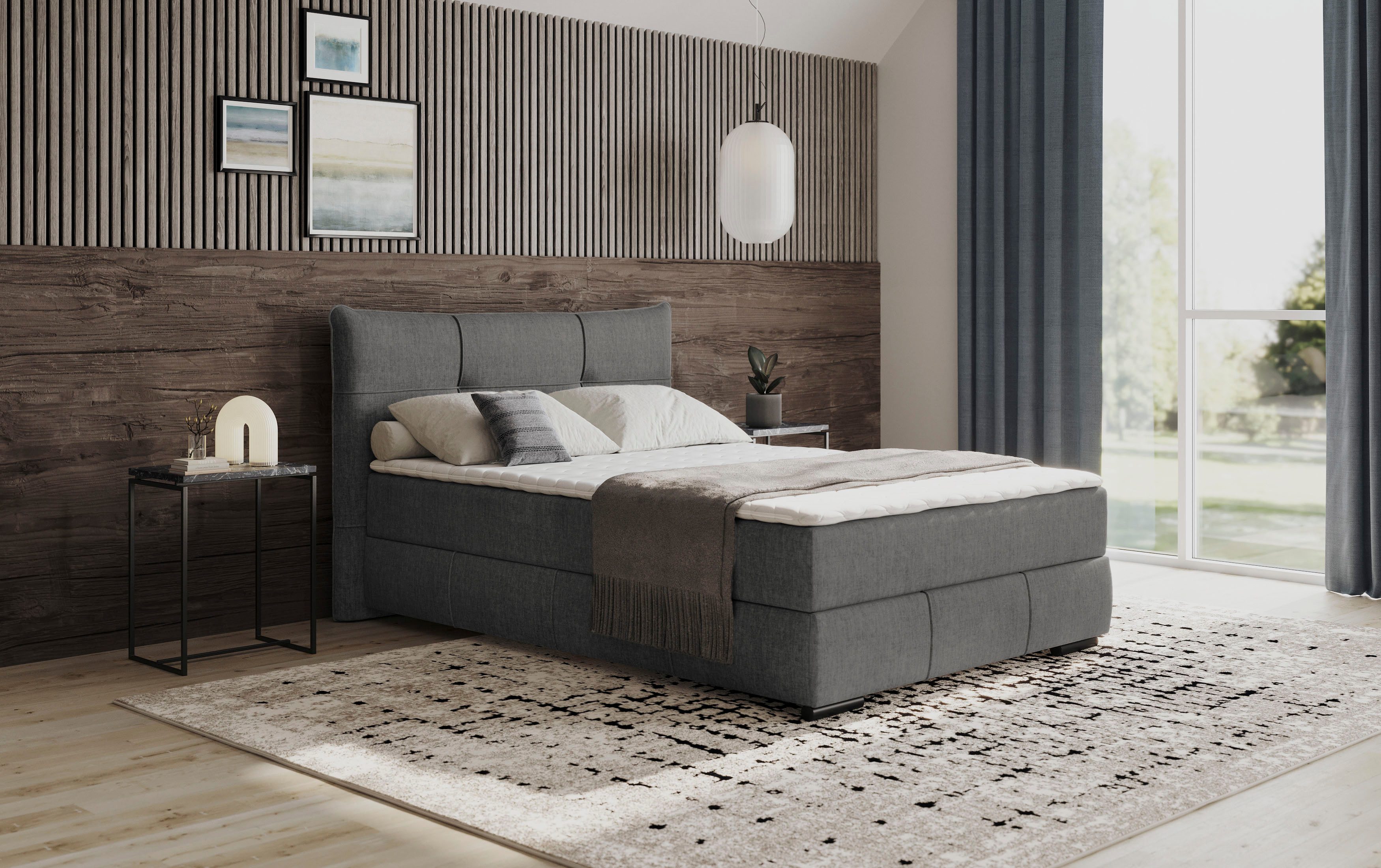 Mr. Couch Boxspring Brewdley met bedkist, incl. matras Topmatras en sierkussen, in verschillende hardheden beschikbaar boxsprings grijs