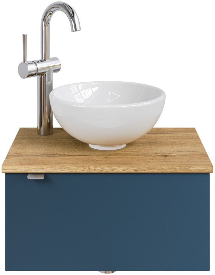 Saphir Wastafelonderkast Serie 6915 wastafel met onderkast voor gastenbadkamer, tweede toilet (3-delig) wastafelmeubels blauw