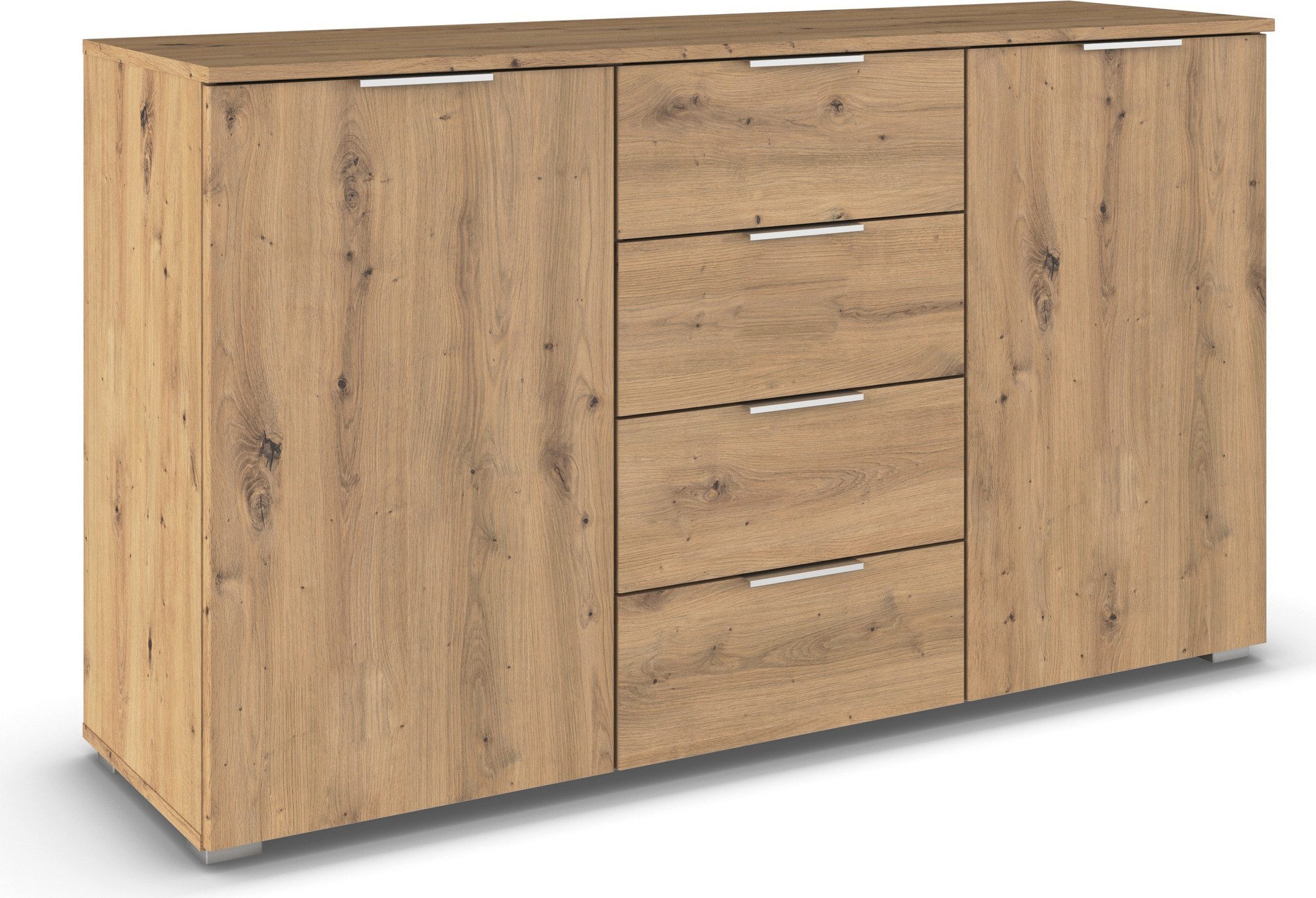rauch Kast met laden en deuren Sideboard AGORDO met decor- of hoogglansfront met 4 lades en 2 deuren en metalen grepen made in germany