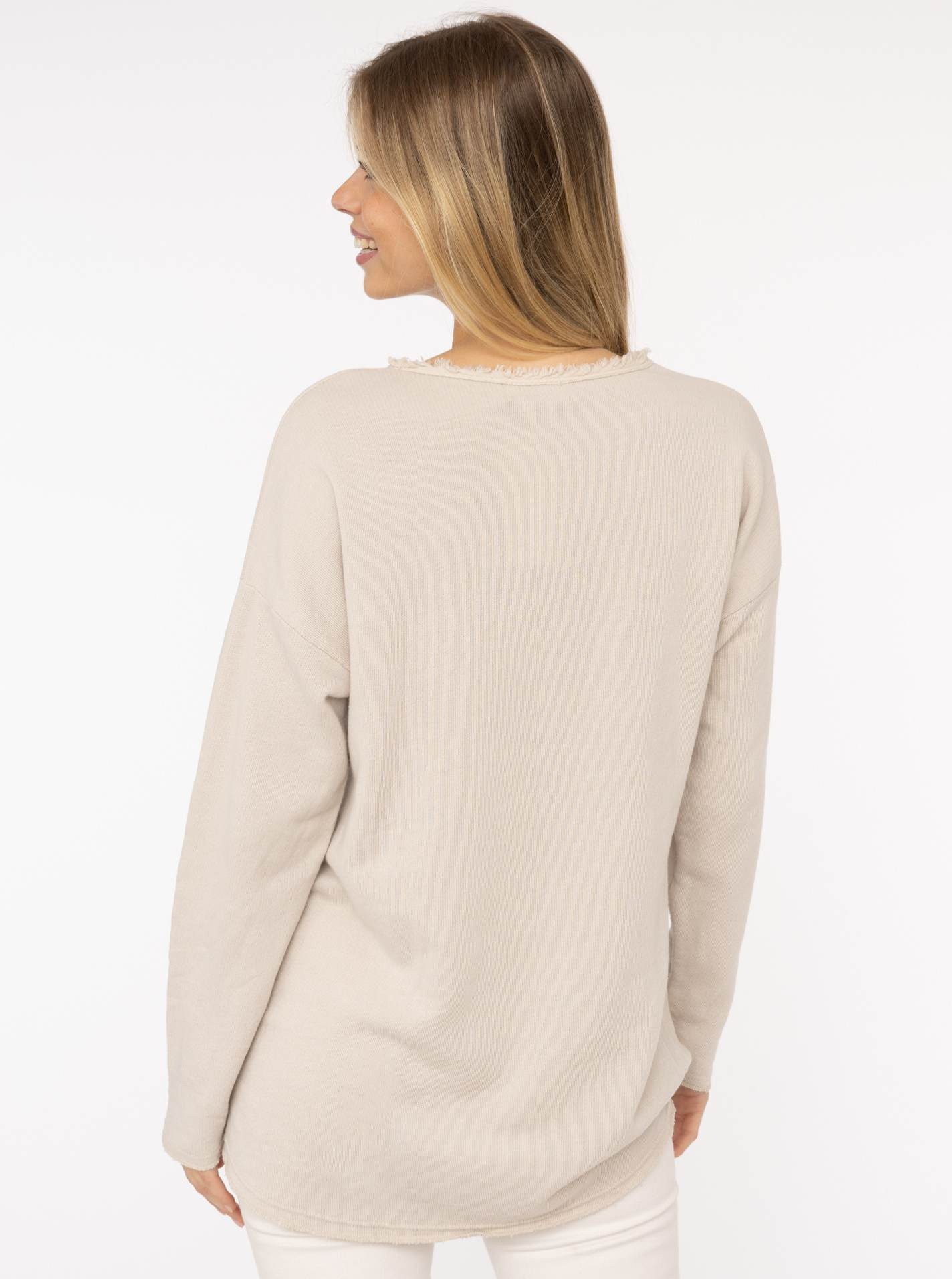 Zwillingsherz Sweater "Sea Sand Sun" Met grote flock-opschrift in opvallende kleur